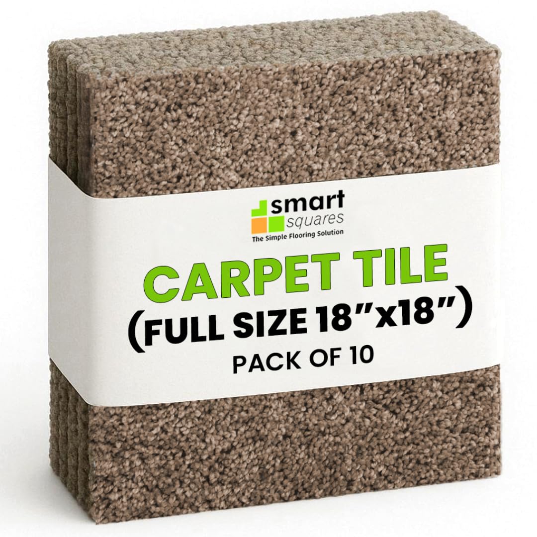 Smart Squares Easy Street Premium Made in The USA Carpet Tiles 18x18 Inch, Soft Padded, Seamless Appearance, Peel and Stick for Easy DIY Installation (Acorn, 10 Tiles - 22.5 Sq Ft)