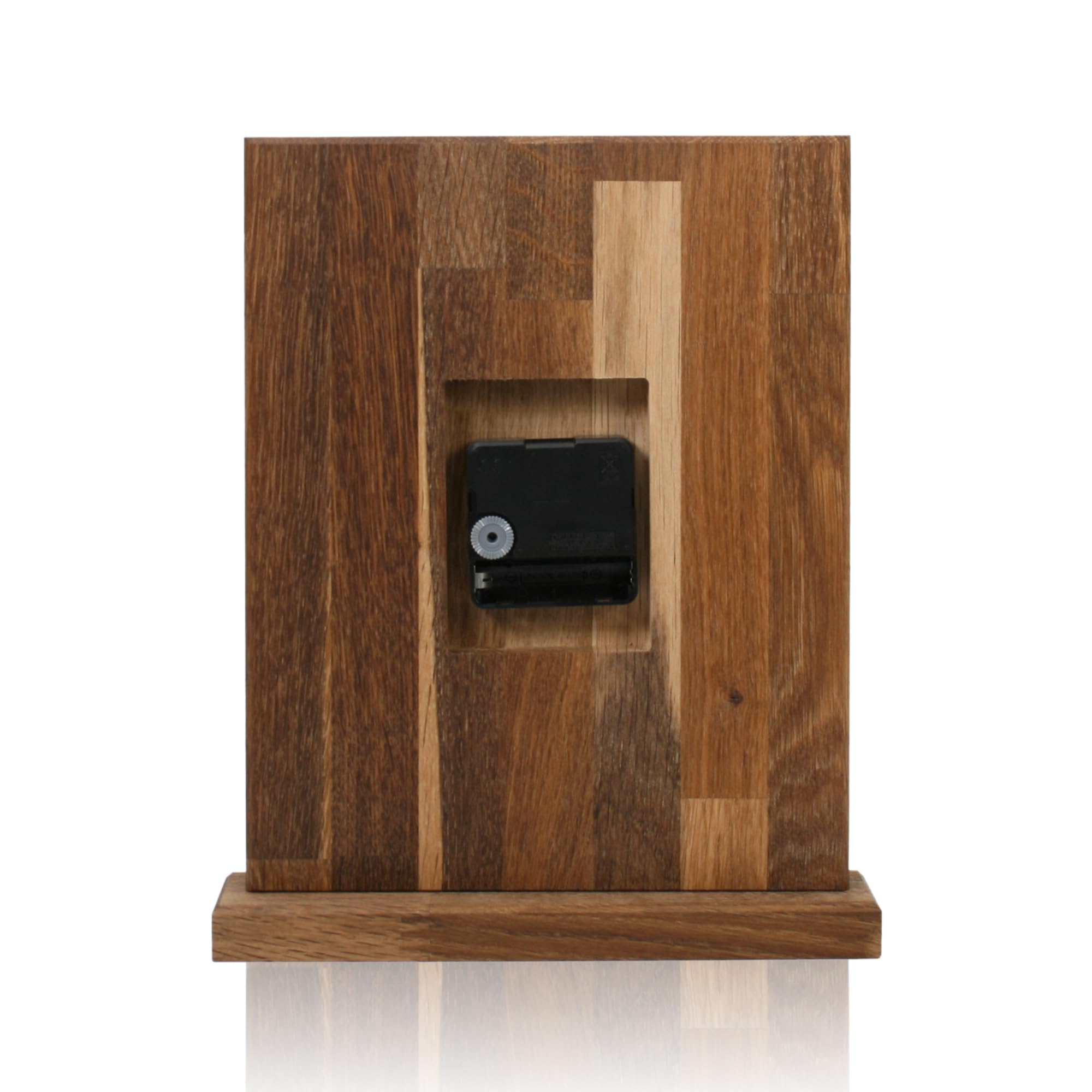 Kreative Feder Designer-STANDUHR Silver Stripe aus MASSIVHOLZ ca. 27x20cm – analoge TISCHUHR ohne Tickgeräusche (Eiche geräuchert, Funkuhrwerk)