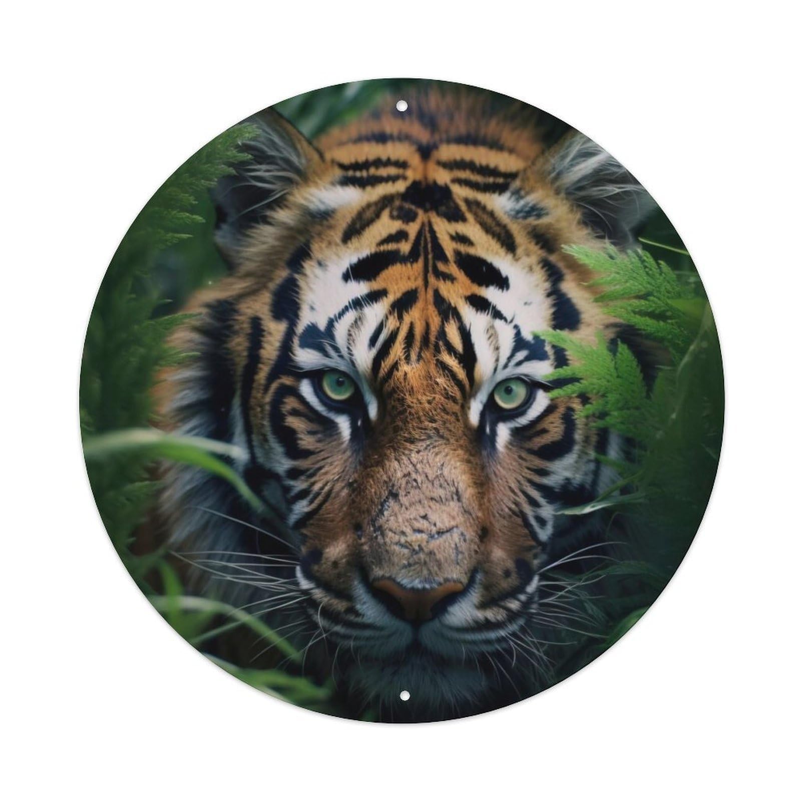 Wildlife Fierce Tiger Vintage Metal Tin Sign Plaque Wall Decor for Cafe, Club, Garden Round Metal Poster 8x8Inch
