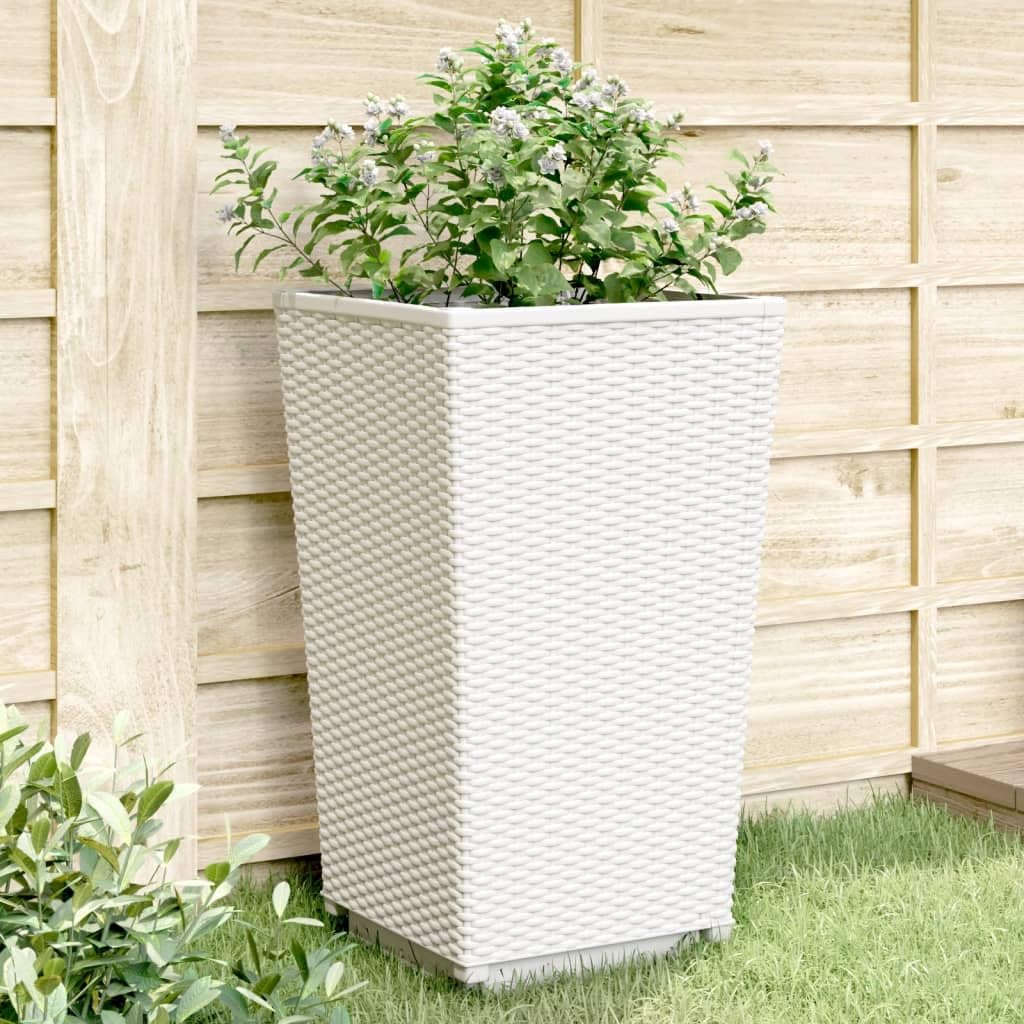 Donice ogrodowe 2 szt biale 32,5x32,5x57 cm PP duze pojemniki na kwiaty taras balkon rattanowy styl eleganckie