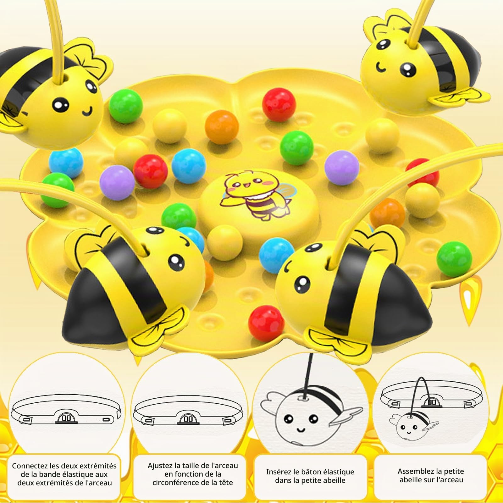 Jeu de l'Abeille Magnétique Busy Bees Game, avec Bandeau Magnétique pour Enfant, Jeu de Société Abeille et Jeu-Motricité Fine Abeille pour 2 à 4 Joueurs