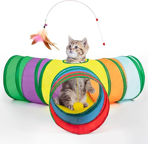 Miniatura 11 de Tempcore - Túnel para gatos con forma de tubo plegable de 3 vías, para interiores, juguete con forma de bola para mirar, para gato, cachorro, Rosa