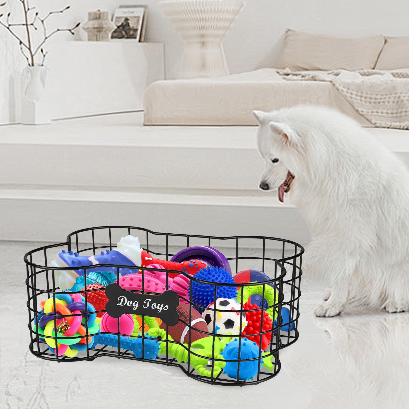 Geyecete Cestino Giocattolo per cani,Scatola per Giocattoli per cane, Cestino in Metallo per Animali Domestici,Cestino a Forma di Osso Cane, Organizer per Giocattoli per Cuccioli,Robusto