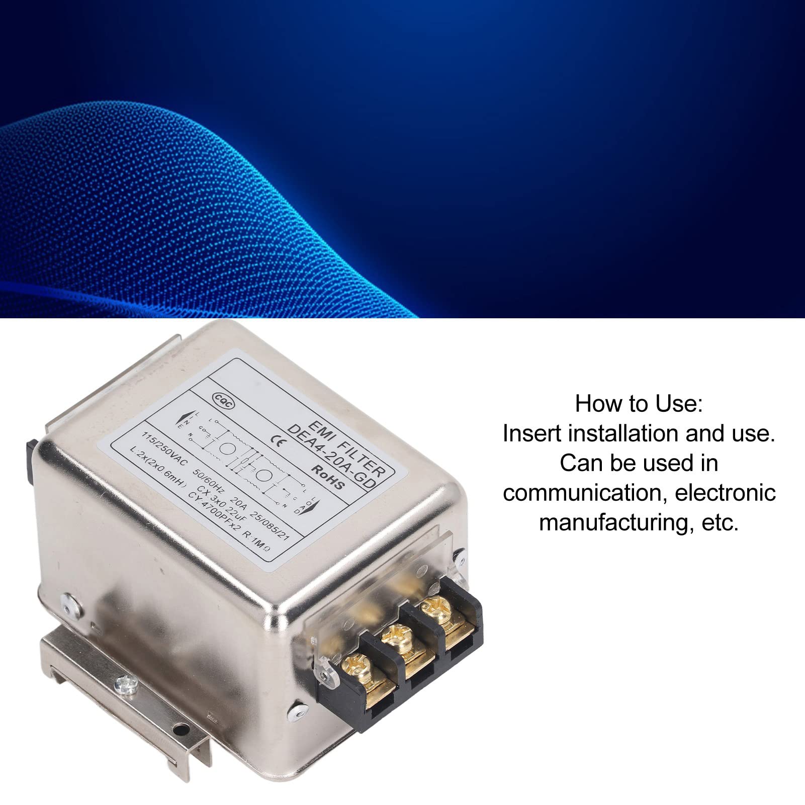 EMI-Filter 2 Pole 1 Phase 125 V 250 V 20 A 50/60 Hz EMI-Netzteilfilter Elektronische Komponente für die Kommunikation in der Energiewirtschaft