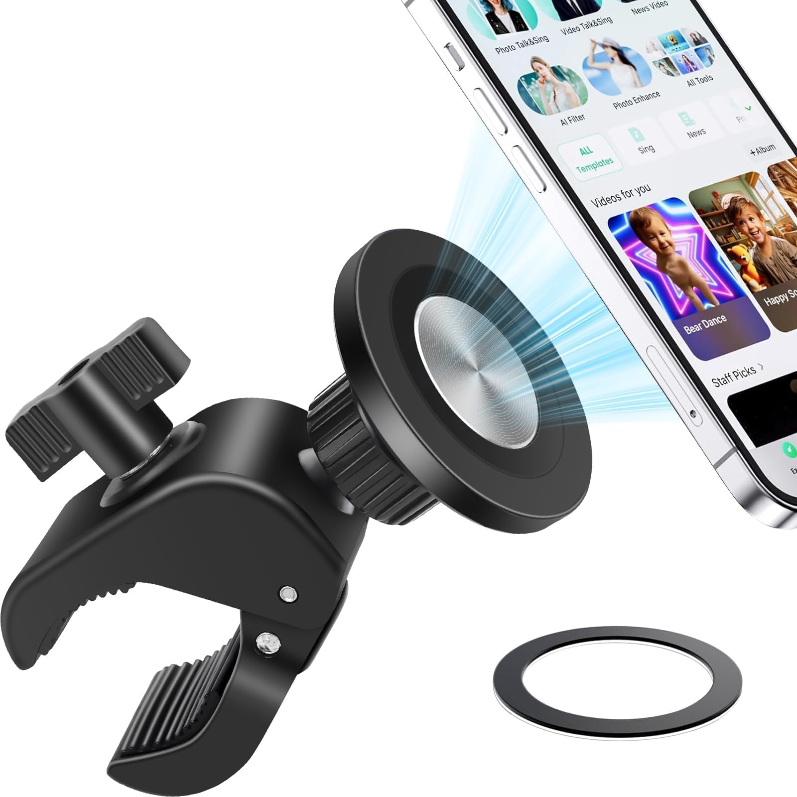 EEEKit Support Téléphone Vélo, Magnétique Moto Porte Téléphone pour iPhone Magsafe et Tous Smartphones, pour Stationnaire Vélo Course Tapis Fitness Équipement
