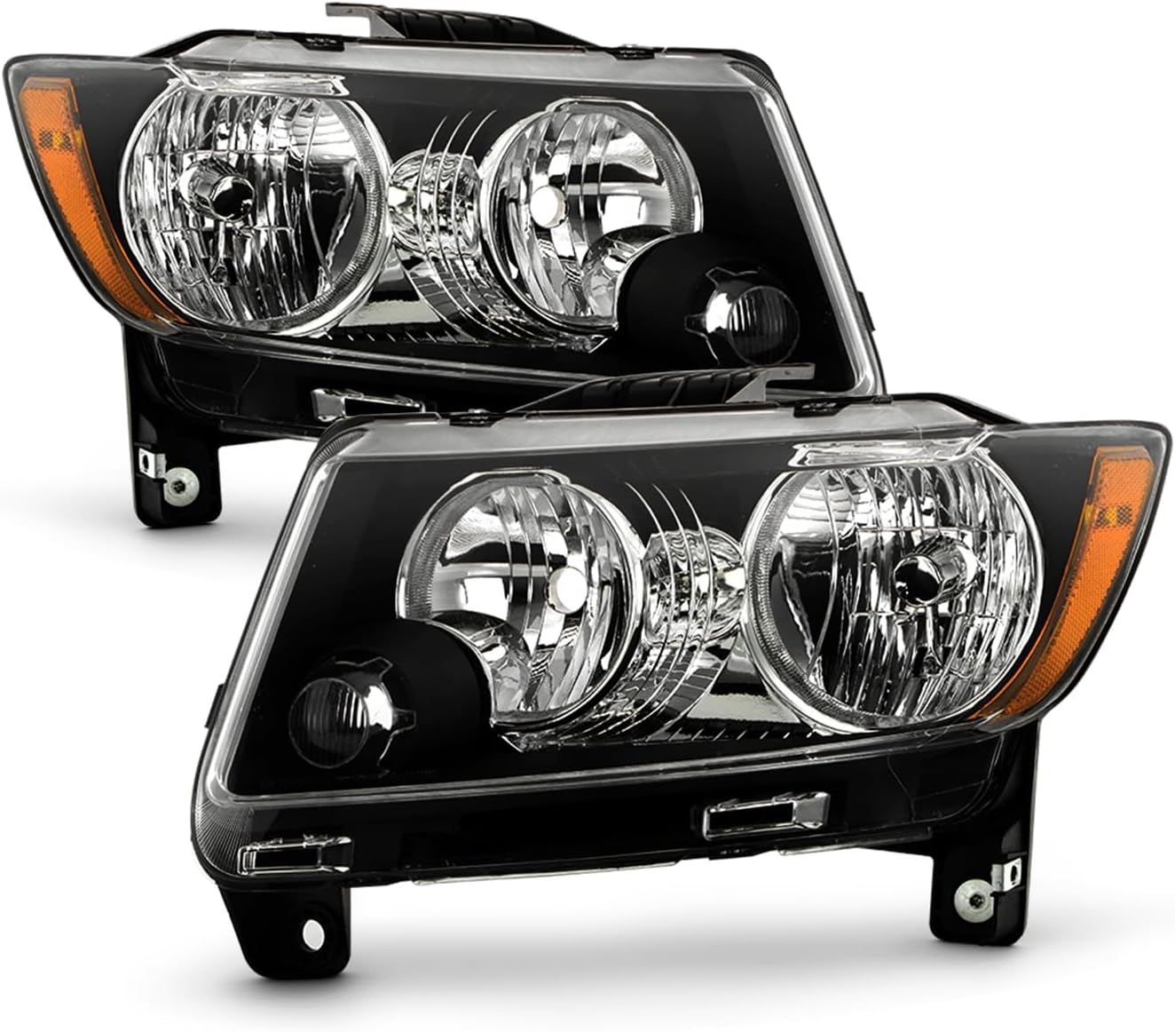 AKKON - Fit 2011 2012 2013 Jeep Grand Cherokee / 11 12 13 Compass Halogen Type OE Style Headlights Headlamps Black