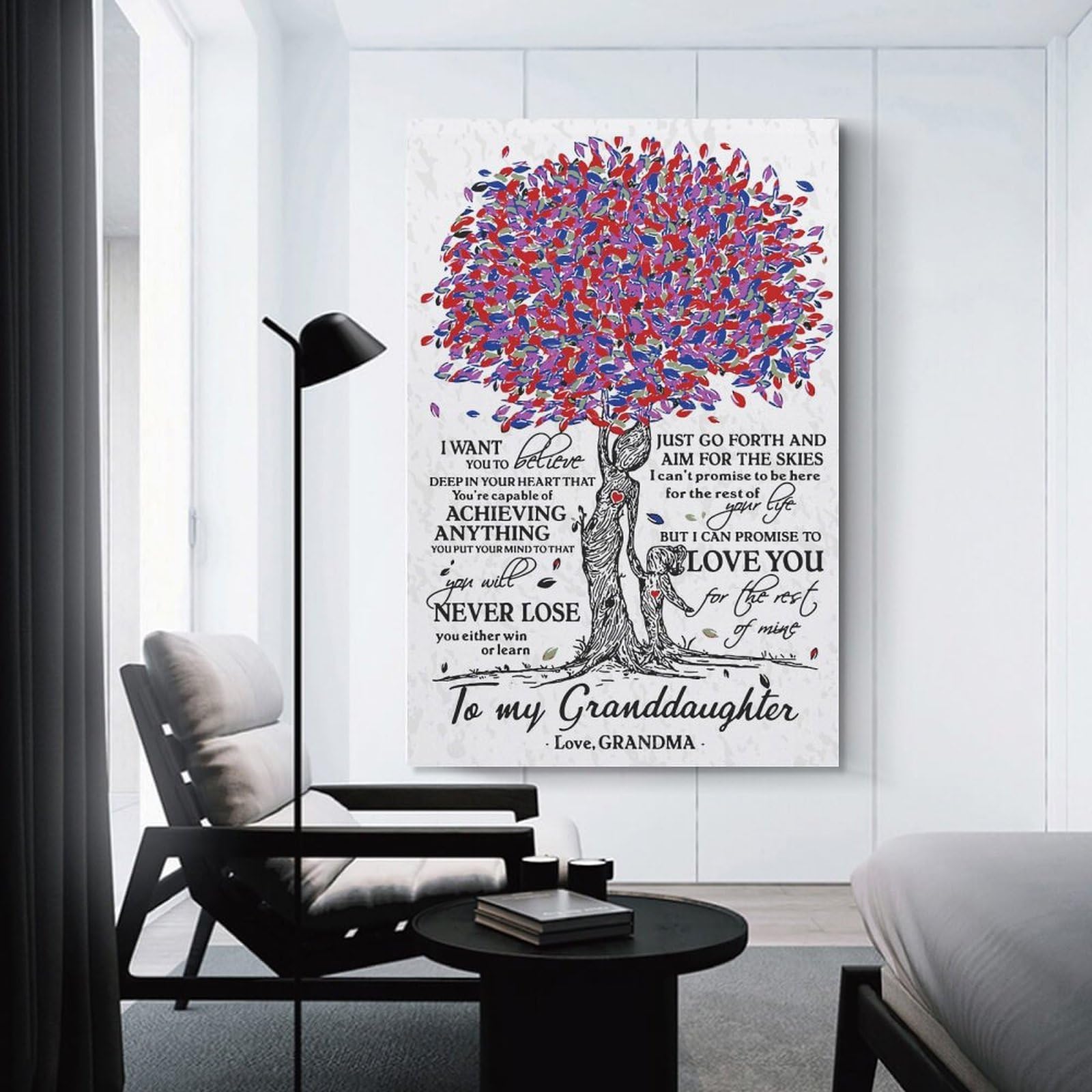 Junmoney To My Granddaughter Canvas Art Print, 24x36inch(60x90cm), for Bedroom Decor, Cosy Corners Or Studios, A Warm Accent for Relaxed Interiors