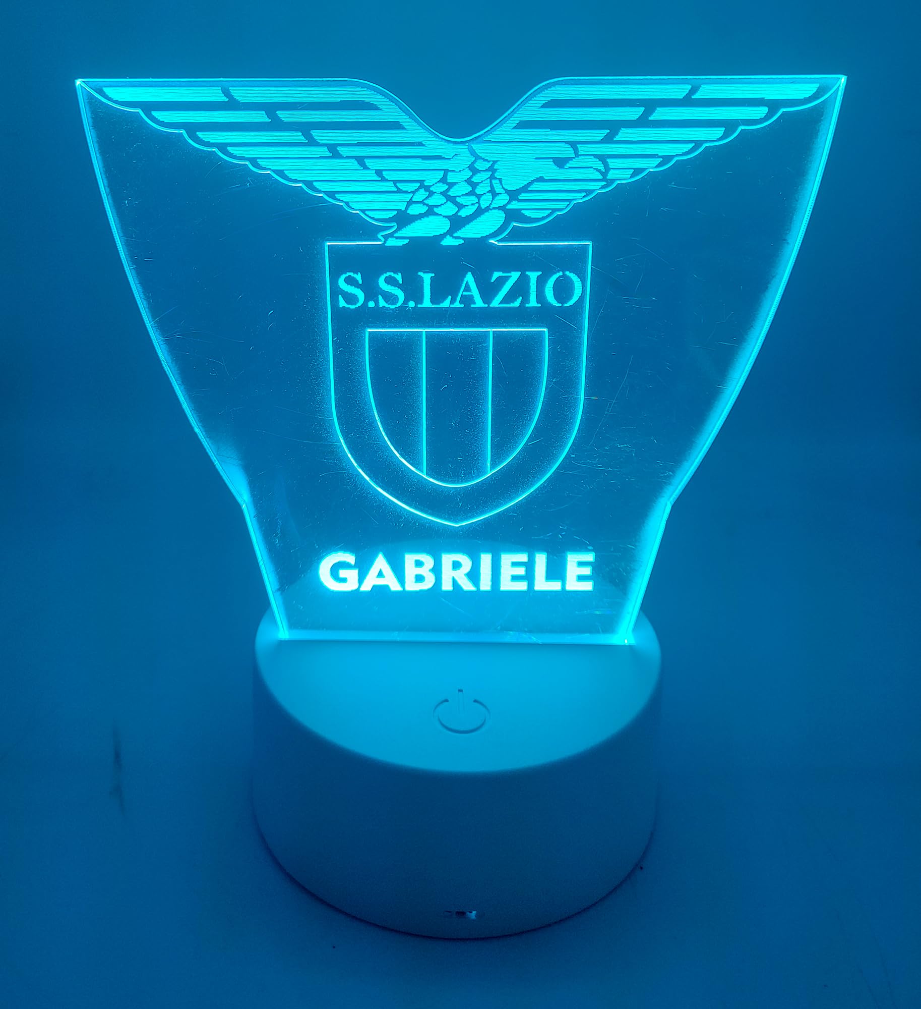 Generico Lampada in Plexiglass con Base Nera Logo Lazio Calcio e Nome Personalizzato Decor Night Light LED Luce Camera 7 Colori
