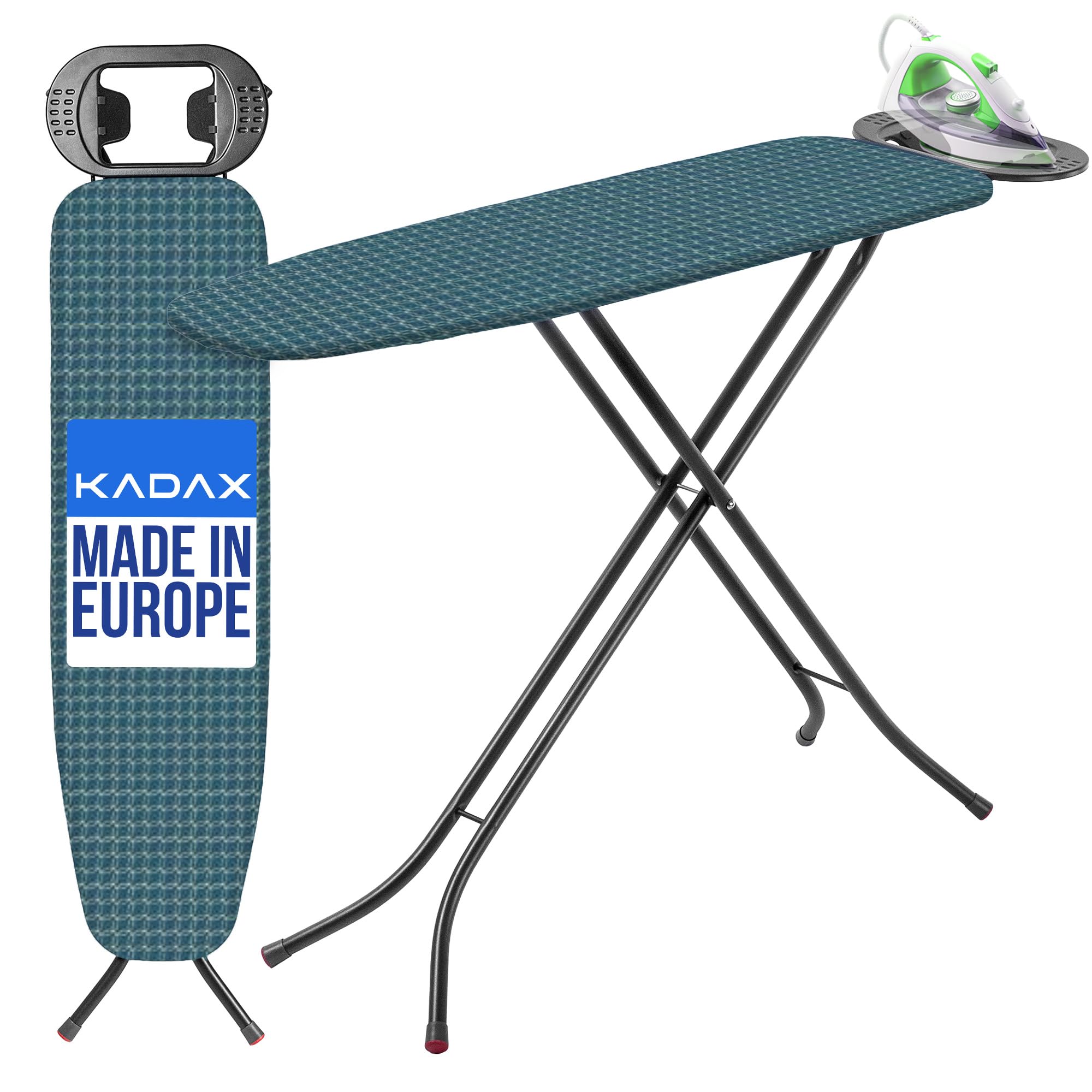 KADAX Tischbügelbrett 110x30cm - Stabiler Bügeltisch für Dampfbügelstation, klappbar, höhenverstellbar, mit hitzebeständiger Bügeleisenablage, ausziehbares Fach