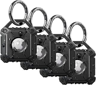 Apple AirTag Case, 4-Pack IP68 Waterproof AirTag Keychain Covers, Screw Closed, Durable, Anti-Scratch, Fully Enclosed, AirTag Holder for Dog Collar, Luggage, Keys, 360° Full Protection(4*Black)