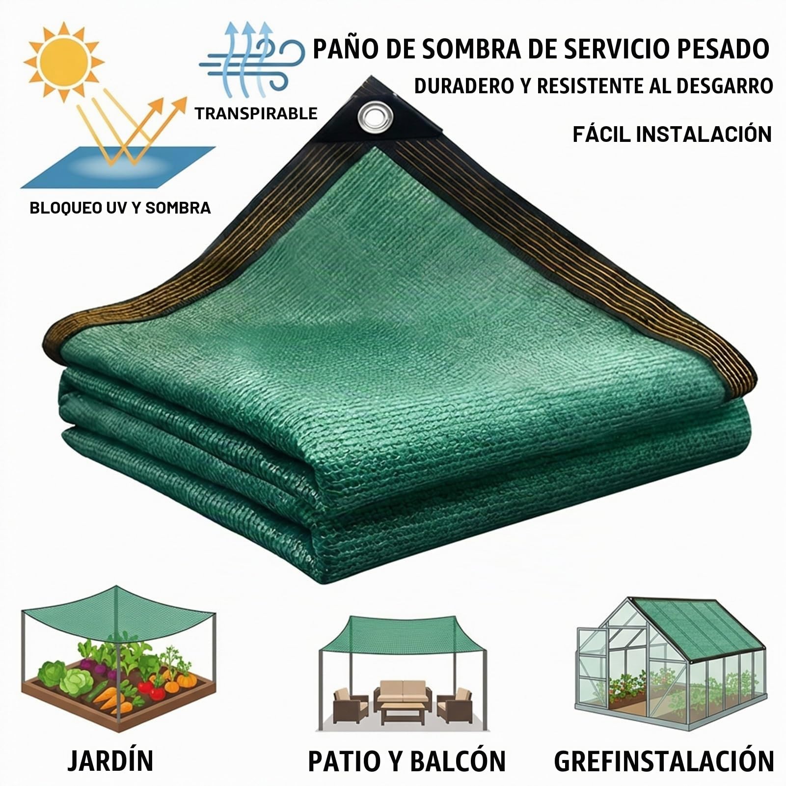 Vela de Sombra Resistente - Lona Impermeable con protección UV para terraza, jardín y Piscina | Fácil instalación con Esquinas reforzadas para Patio y Exterior