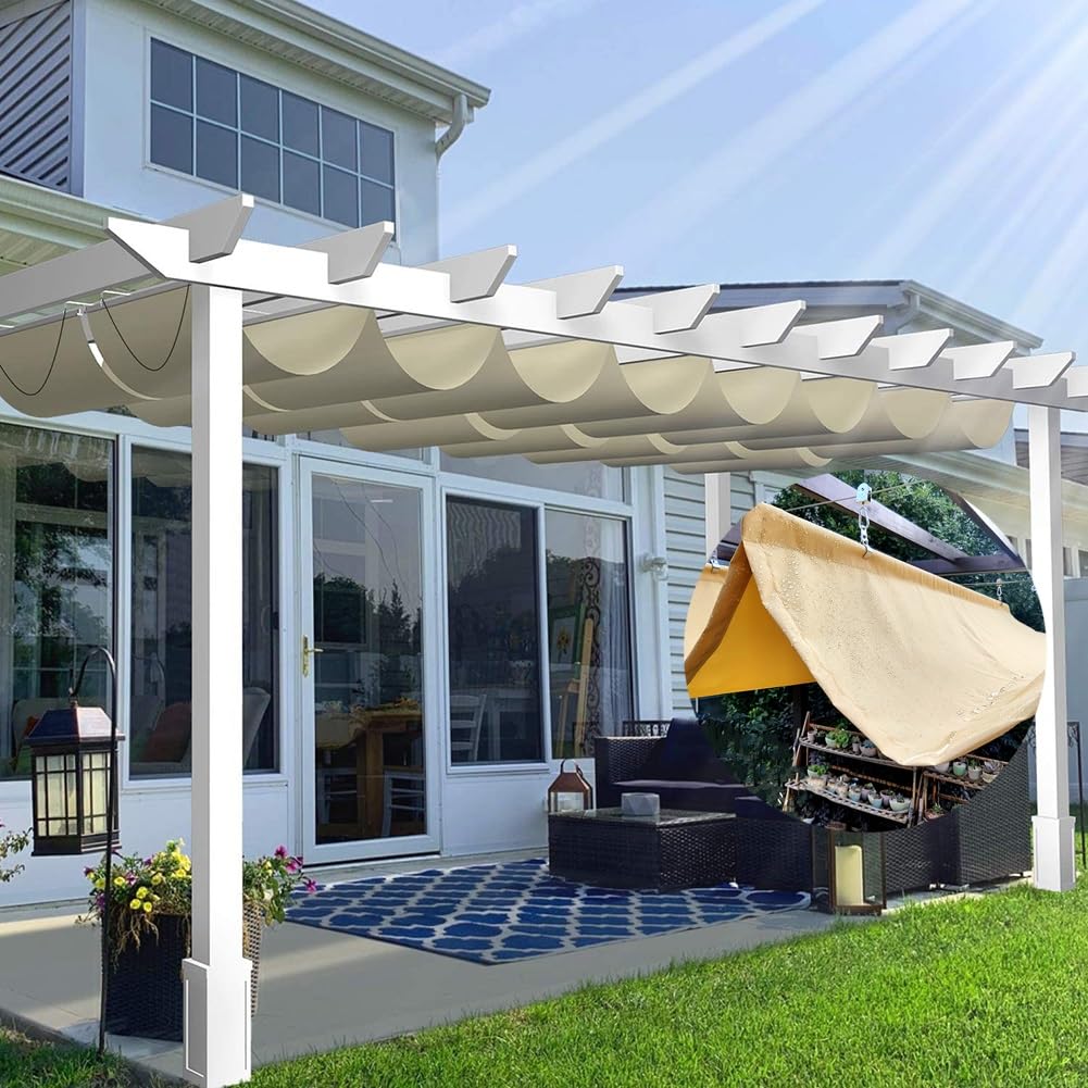 Wysuwany żagiel przeciwsłoneczny z falą, wodoodporna, zewnętrzna pergola, pokrowiec zastępczy z zestawem montażowym, idealny do patio ogrodu i ogrodu zimowego