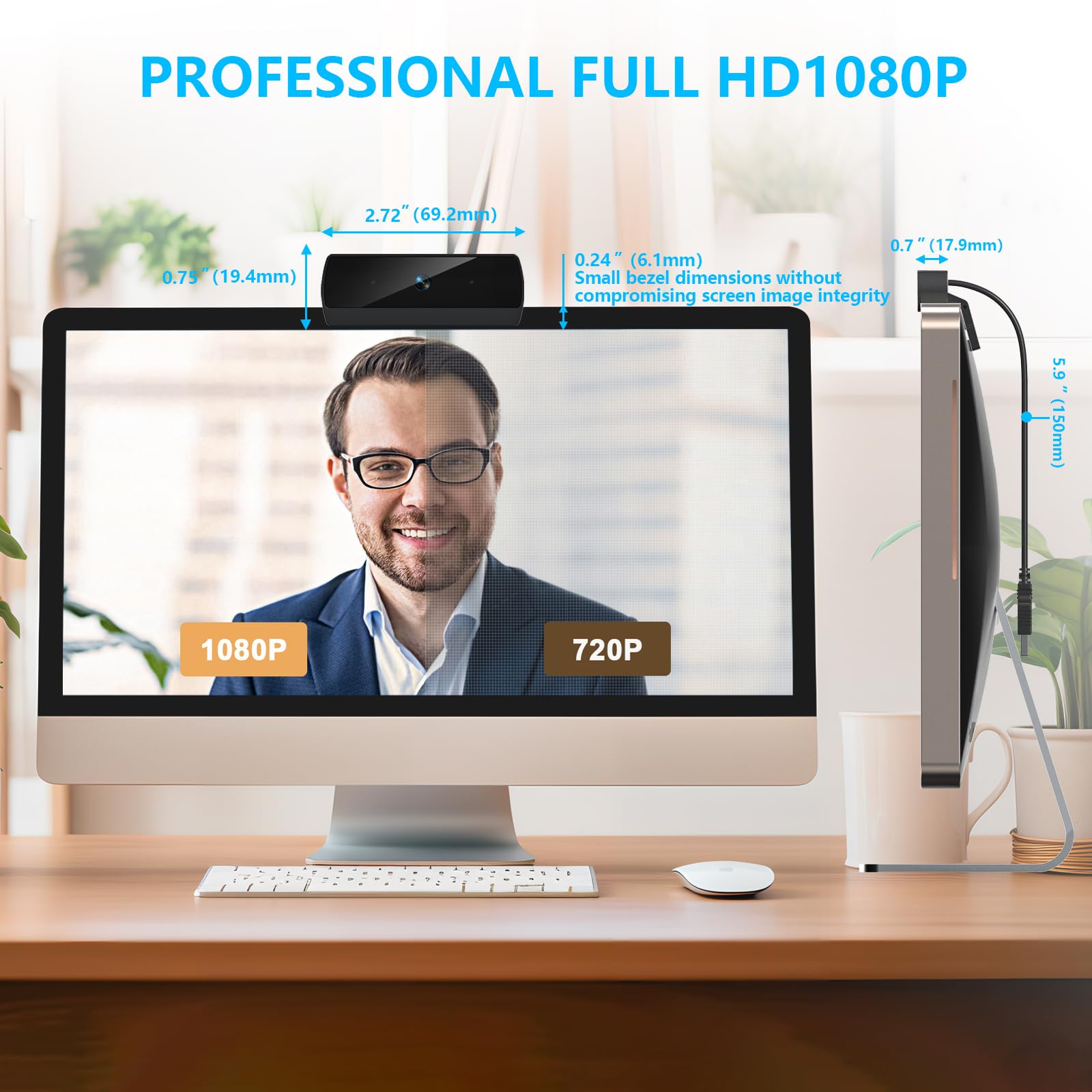 Webcam,1080P HD Webcam with Microphone, USB Computer Camera for Laptop & Desktop - Plug & Play, Stereo Sound, Auto Low-Light Correction, for Zoom/Skype/FaceTime/Teams/Webex, Streaming & Video Calls