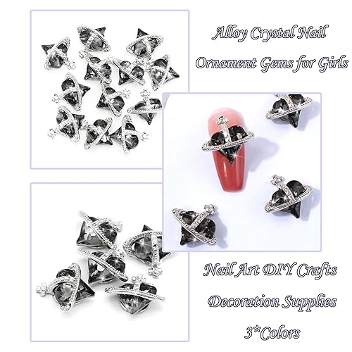 Miniatura 4 de RODAKY 12 piezas 3D blanco corazón planeta uñas arte uñas purpurina uñas diamantes de imitación Kawaii Saturno forma lujo joyas para uñas uñas DIY