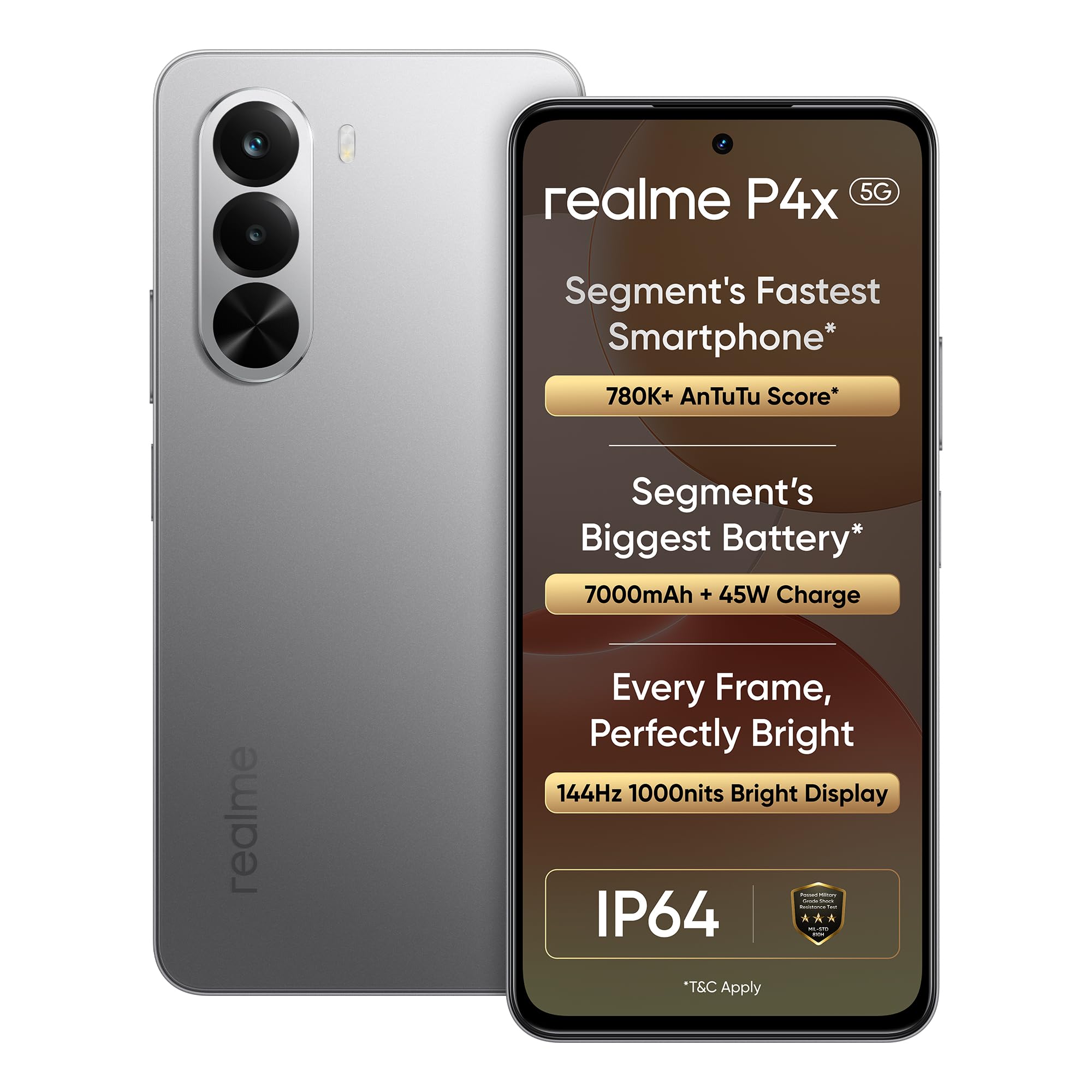 realme P4X 5G Smartphone 6.72 inch, 7000mAh Battery, 45W Fast Charging Dimensity 7400 Ultra 4nm Octa-core chipset Processor (Silver, 128, GB, 6, GB)