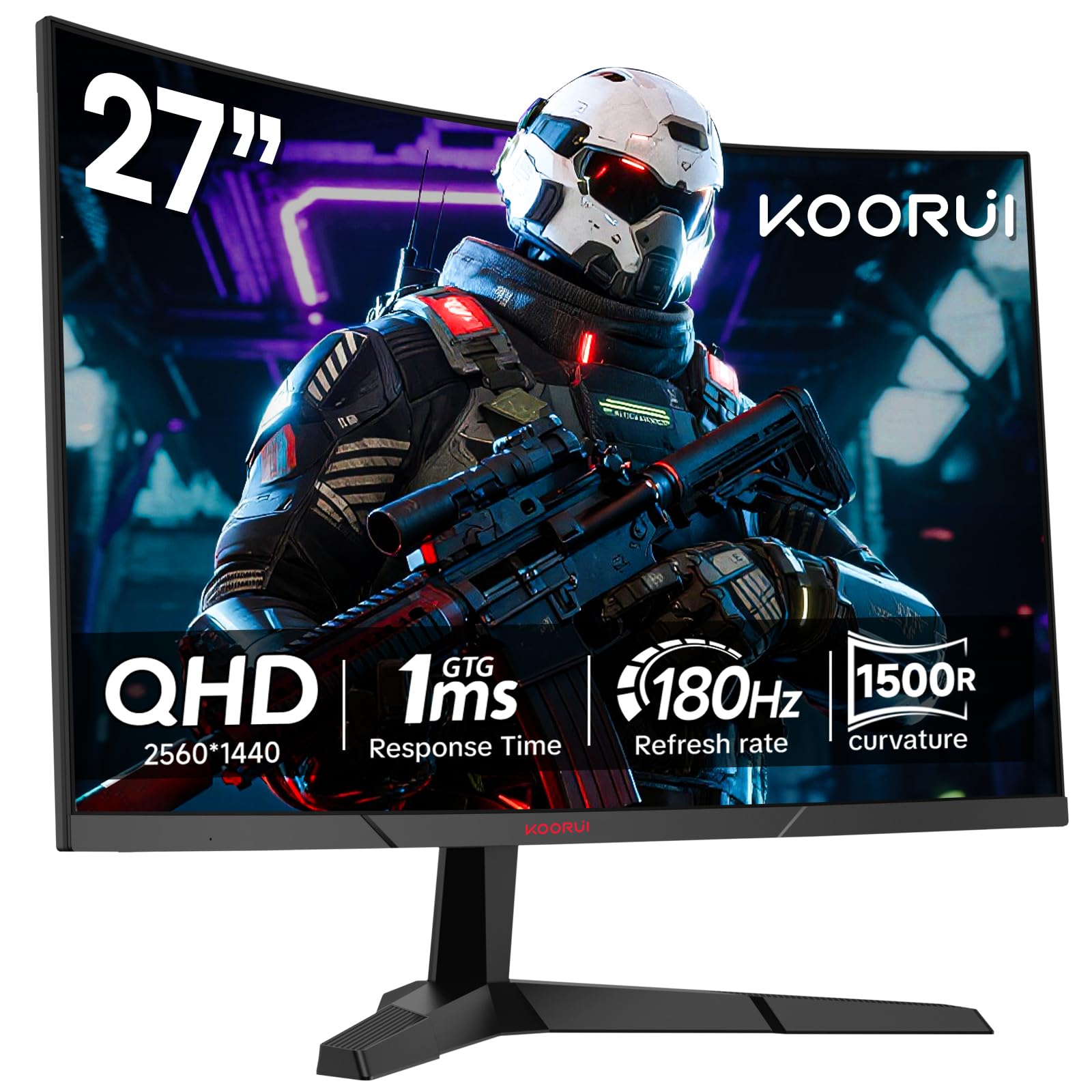 KOORUI 27 Pouces Écran Gaming Incurvé QHD 2560x1440 180 Hz Adaptive-Sync VESA 100x100mm HDMI 2.0 DisplayPort 1.4