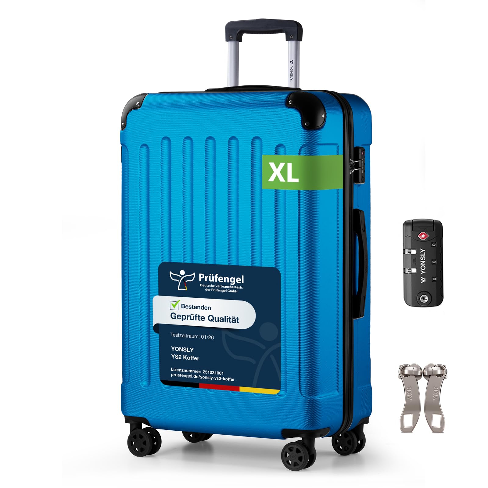 YONSLY Trolley Koffer Set, Reisekoffer, Rollkoffer Handgepäck, Kabinkoffer Suitcase, Gepäckset mit 360° Rollen, Hartschalenreisekoffer, Zahlenschloss, Gummigriff