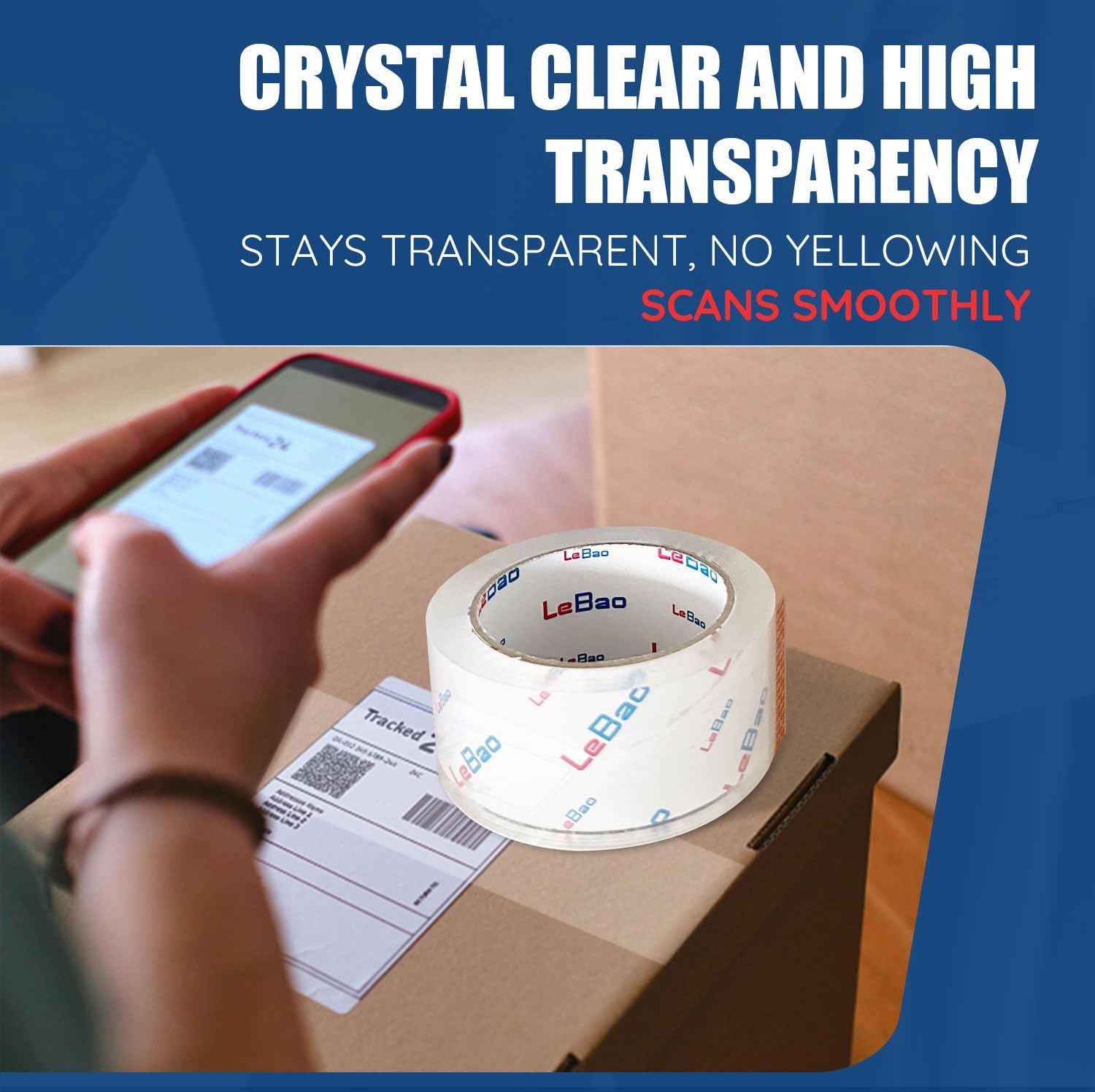 Cinta de embalaje resistente con dispensador, cinta de embalaje transparente HD fuerte, 12 rollos de 1.9 pulgadas x 60 yardas x 2.7 mil, sellado seguro para cajas de mudanza de cartón, suministros de