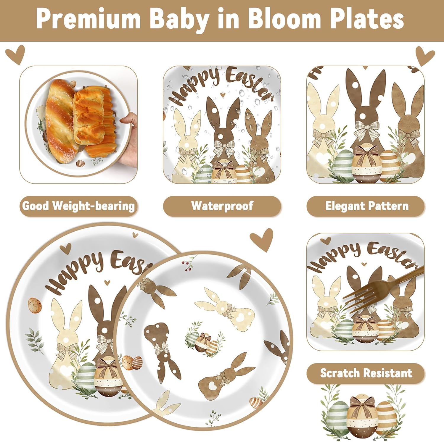 Justforjoyful 96PCS Easter Paper Plates and Napkins Happy Easter Party Supplies Easter Bunny Eggs Disposable Tableware Set for Spring Birthday Easter Holiday Baby Shower Party Decorations Favor