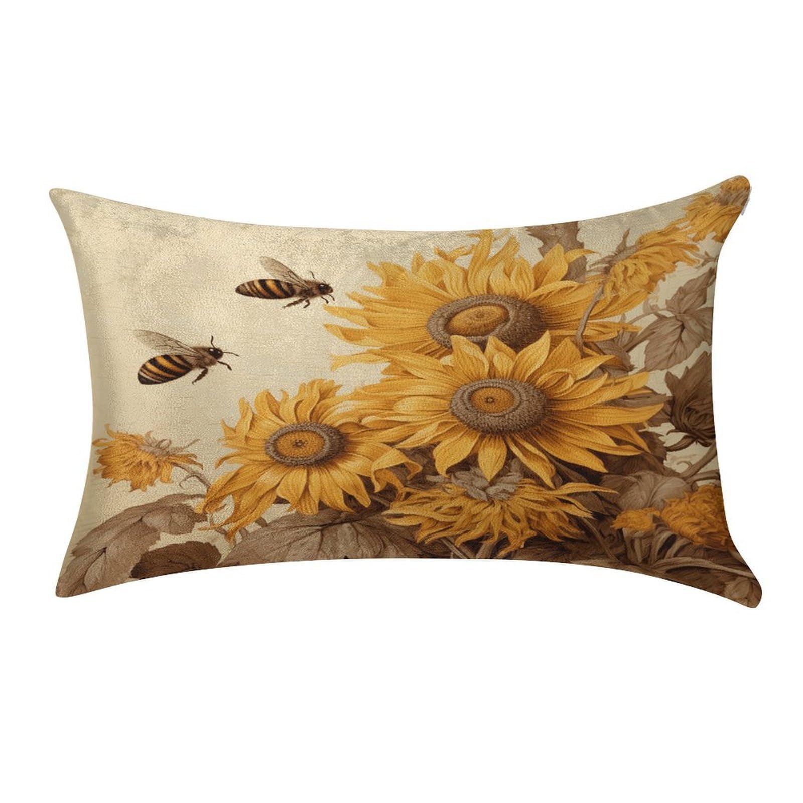 VstaDank Bees and Sunflowers on Old Paper Pillow Covers Rectangular Cushion Case Cozy Decorative Throw Pillowcase Luxury Lumbar Pillow Shells with Zipper Soft Velvet Pillows Shams 12 X 20 in