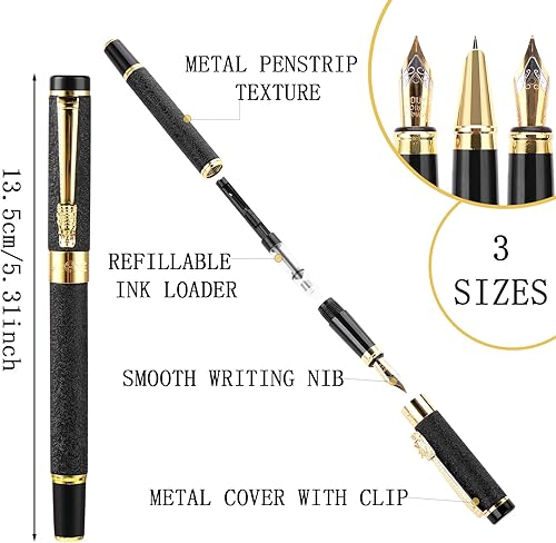 Miniatura 4 de cobee Pluma estilográfica de metal con 3 puntas diferentes, pluma estilográfica de lujo incluye punta mediana extrafina, pluma de caligrafía de