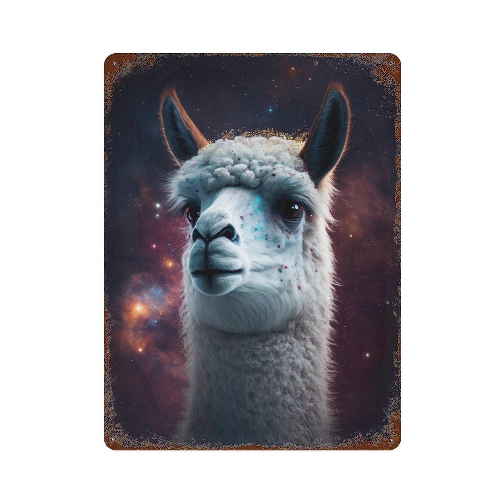 Cosmic Llama Portrait-1 Retro Metal Sign 15.7"x11.8", Decorative Metal Wall Art for Garage, Bar And Workshop Decor