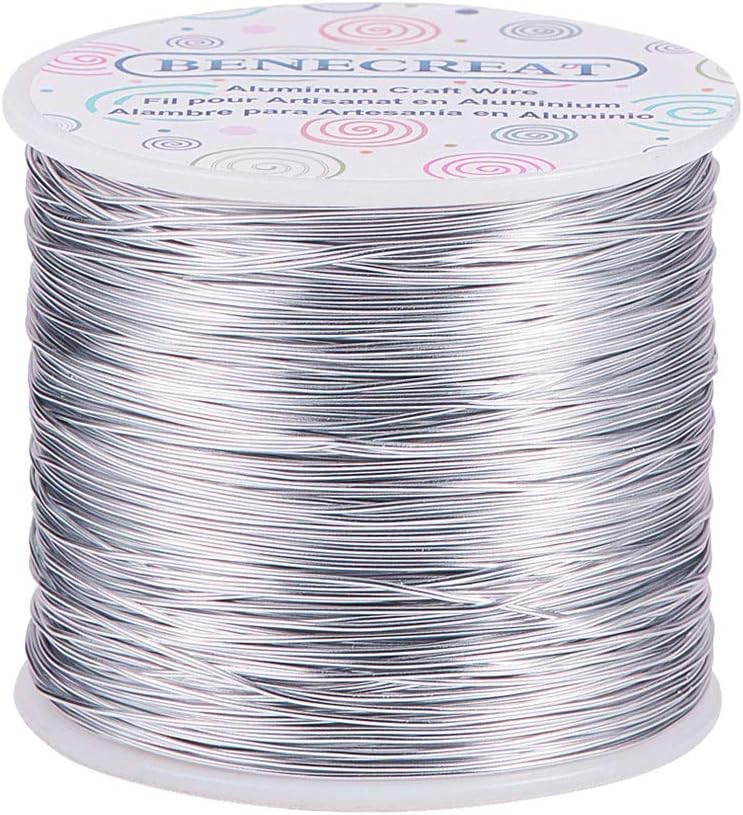 BENECREAT 235 m 0.8mm Aluminium Wire Metal Thread for Crafts, Edged Aluminium Craft Wire, 20 Gauge Silver