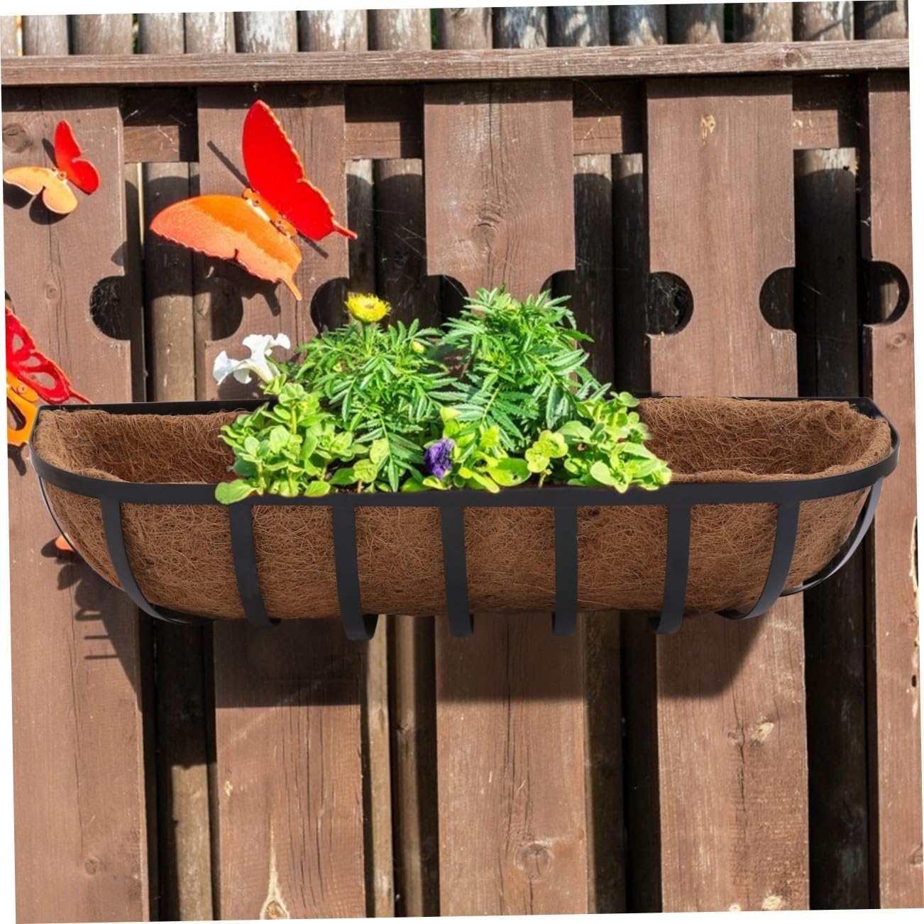 Hemoton 24-inch Coconut Palm Hanging Basket Iron Art Flowerpot Pendant Wall Planter Outdoor Vertical Garden Sundries Container for Patio and Home Decor