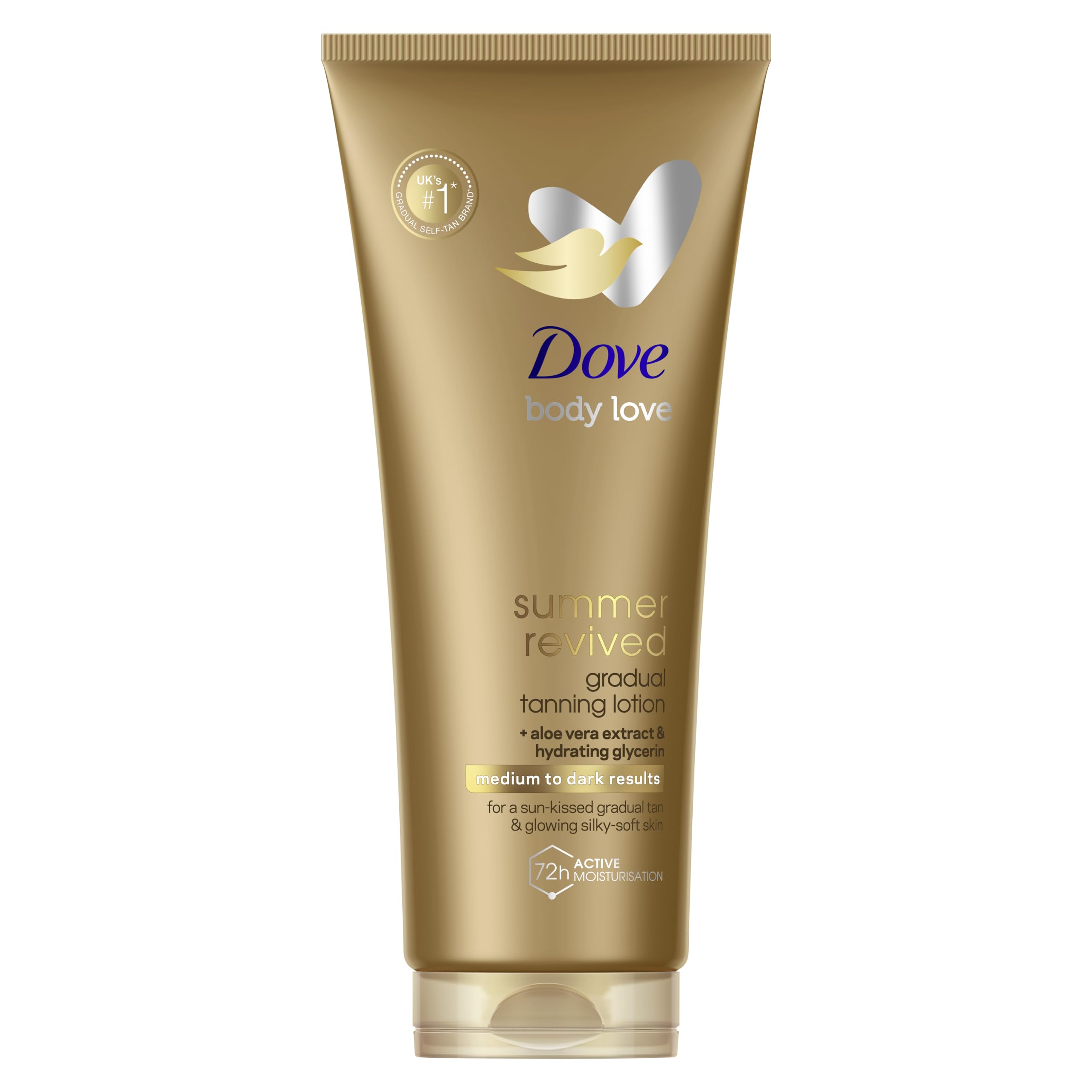 Dove Summer Revived Medium to Dark Gradual Tanning Lotion for a gradual tan and natural, radiant glow non‑greasy self-tan for all skin types 200 mlDove Summer Revived Medium to Dark Gradual T…