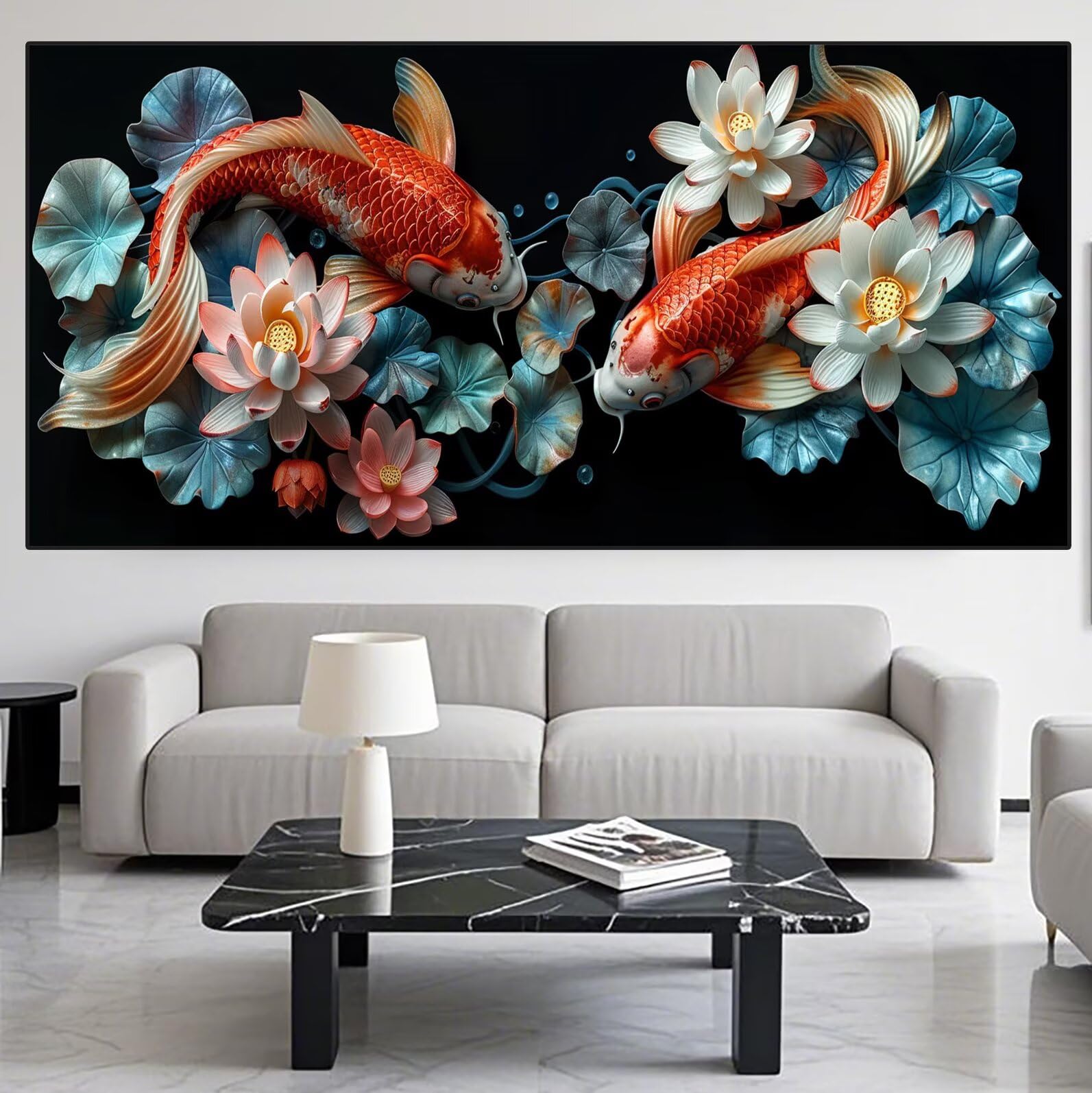 Koi Fish Diamond Art Lotus Diamond Painting Arts and Crafts dla dorosłych, zestawy do malowania diamentami 5D, dorosłych, Crysta, haft krzyżykowy, zestaw do haftowania DIY dla początkujących