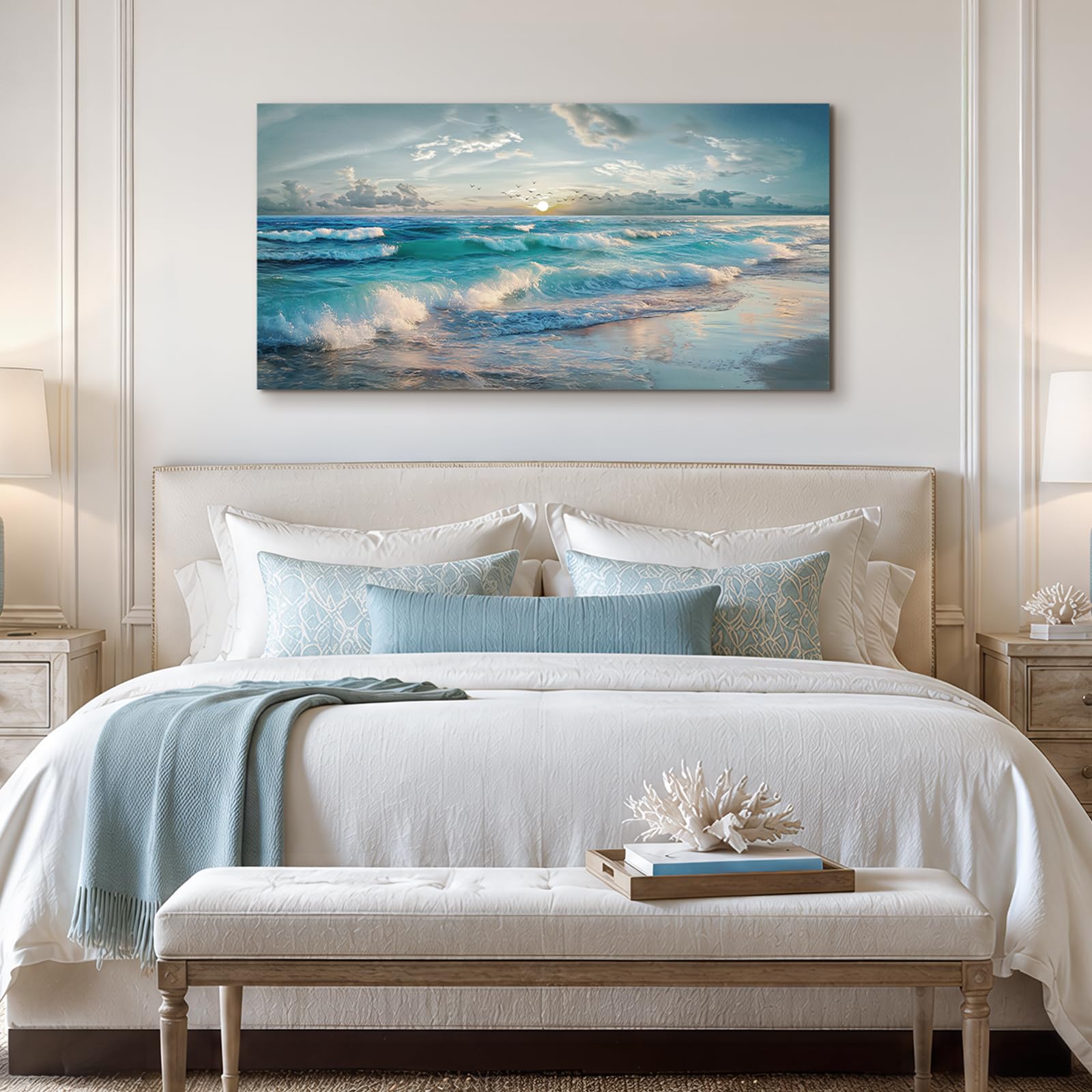 JHHUAMO Cuadros Decorativos Natural Playa para Salon Dormitorio 59x119 cm | Paisaje Costero, Artesanía Exquisita, Impresión Alta Definición, Fácil de Colgar, Apto Múltiples Espacios