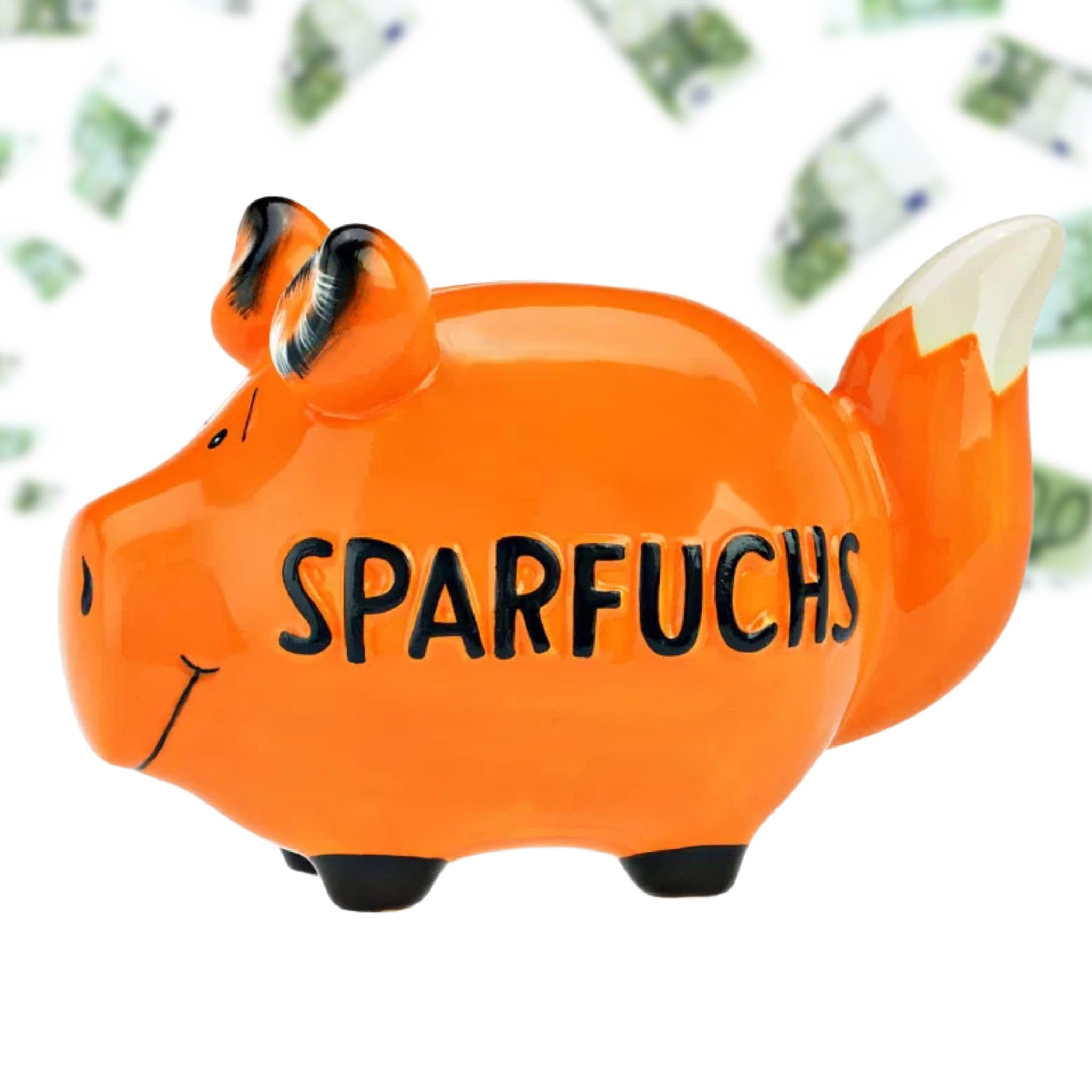 Lustiges SPARFUCHS Sparschwein orange - große 15 cm Keramik Spardose