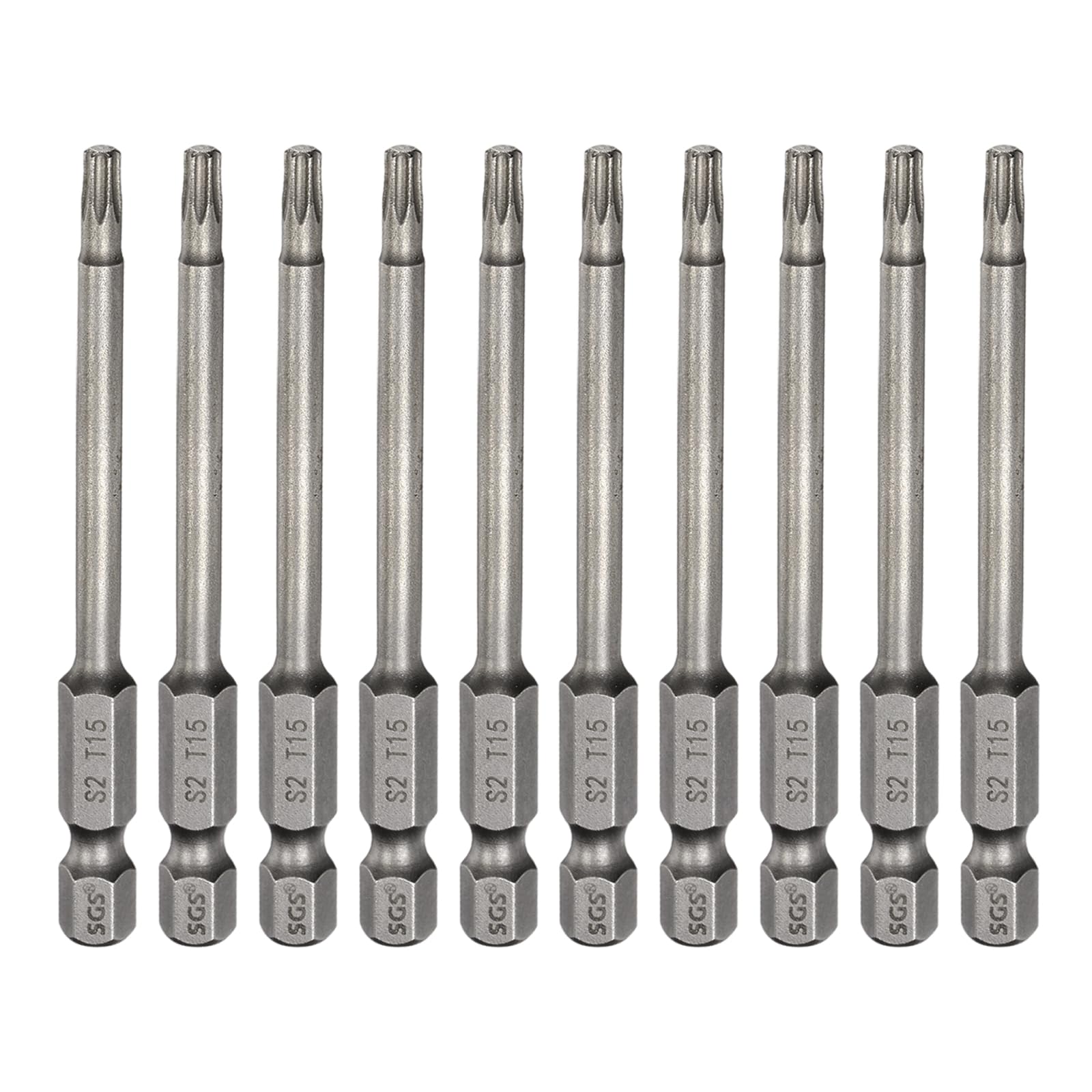 sourcing map 10pcs T15 Torx Head Screwdriver Bit 1/4" Hex Shank 3" (75mm) Long Magnetic No Hole Tip Tamper Proof 6 Point Star Screw Driver Drill Bits S2 Steel Industrial Power Screwdrivers