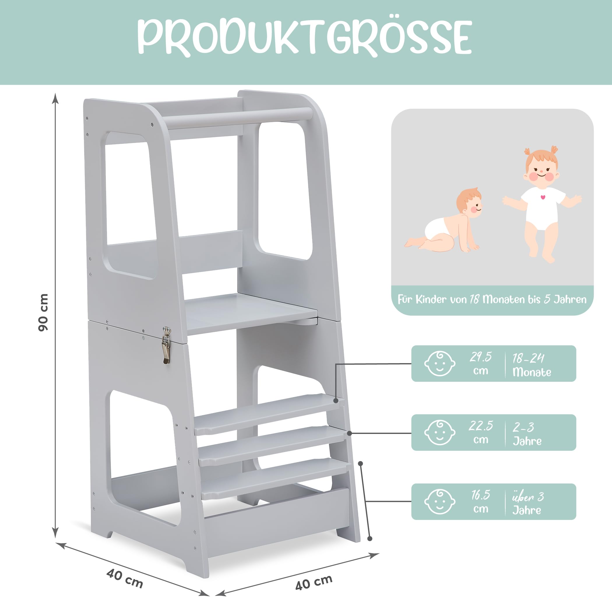 MISIOO Lernturm Klappbar - Montessori Stehhilfe Für Kinder Ab 1 Jahr