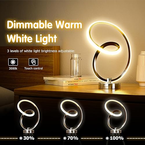 Miniatura 3 de Lámpara de mesa moderna, lámpara de mesa en espiral de diseño minimalista con 10 modos de luz RGB, moderna lámpara de mesita de noche con control