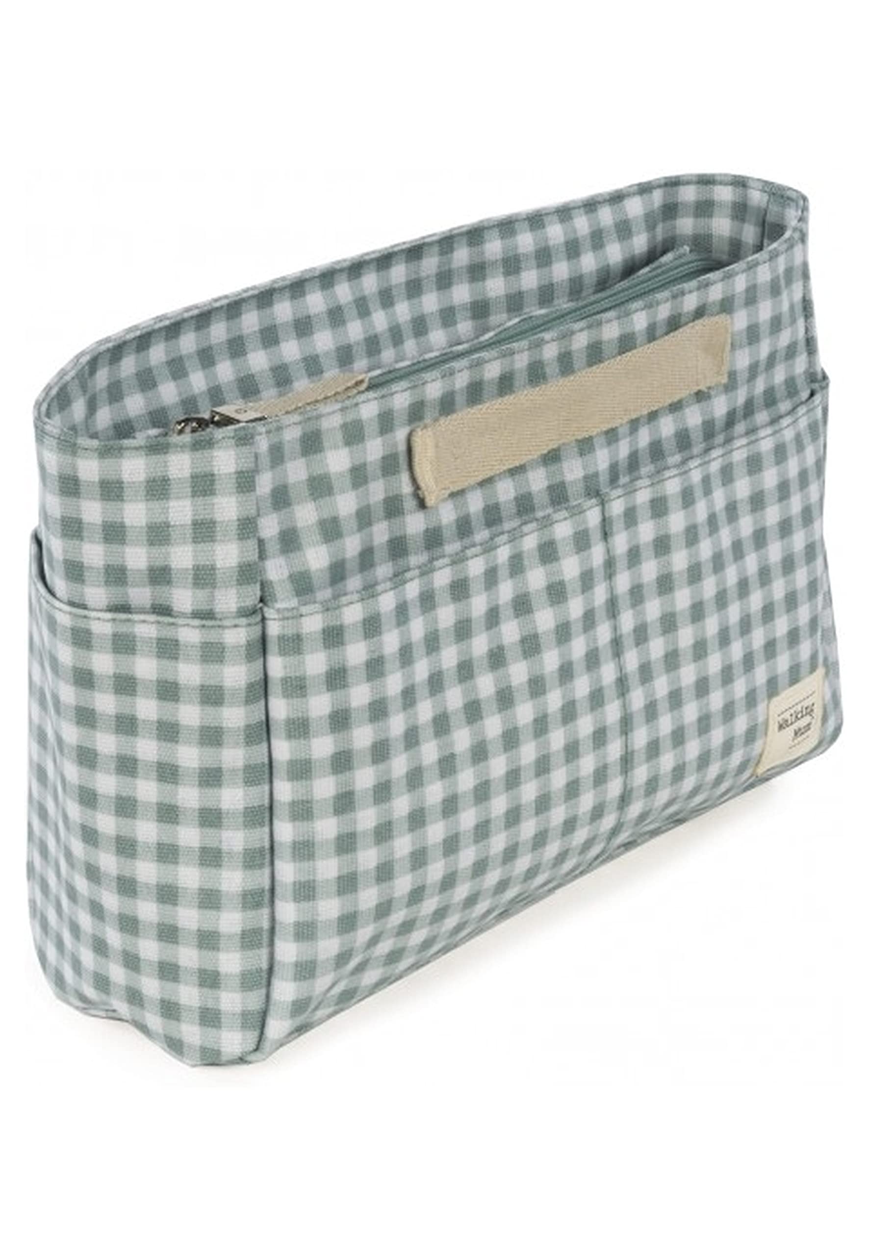 Walking Mum. Trousse de toilette pour bébé I Love Vichy. Petit sac de rangement pour accessoires de toilette et d'hygiène de bébé. Pratique et confortable à transporter. Couleur verte. Dimensions : 26
