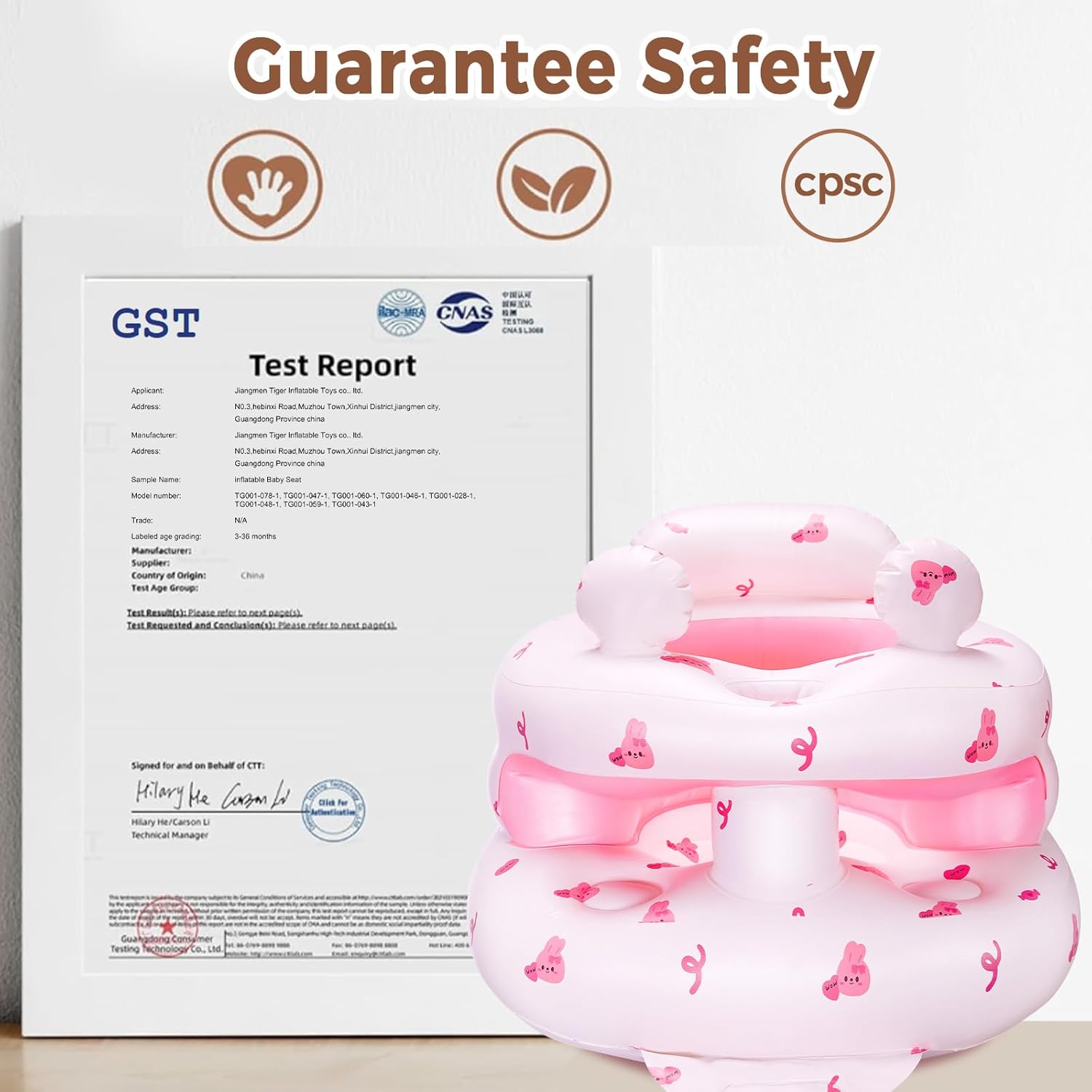 Inflatable Baby Seat for Babies 3-36 Months，[Squeaky Sound & Anti-Fall Design] Inflatable Chair with Sound-Making Ears, Baby Seat for Sitting-Up Practice, Built-in Air Pump (Pink Bunny)