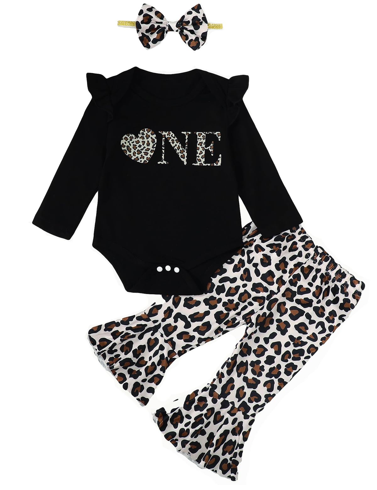 Baby Girl 1st Birthday Outfit Girl One Year Old Birthday Outfit Toddler Leopard Clothes (Leopard,18-24 Months)
