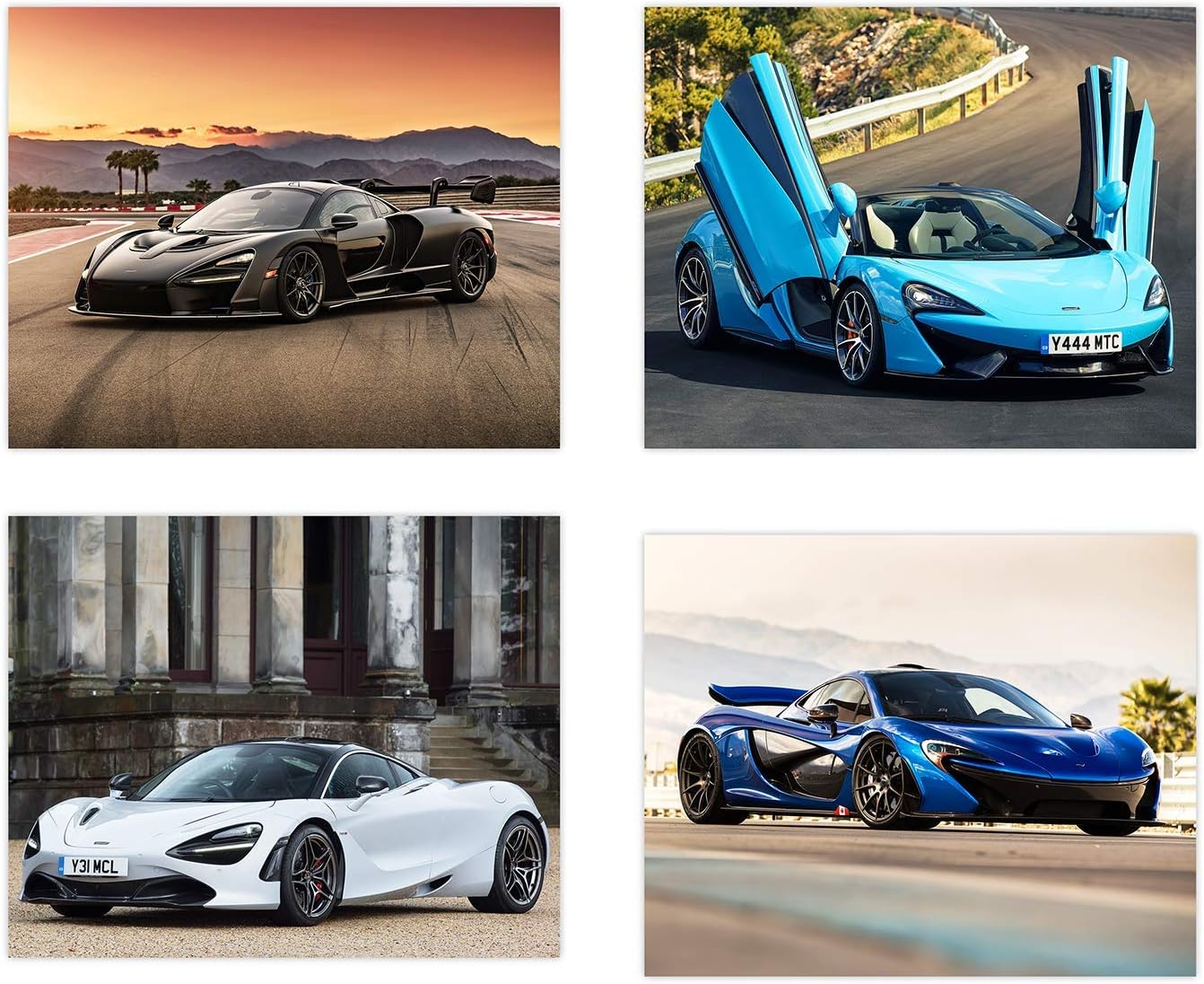 Mclaren Poster Prints - Set of 4 Unframed (10x8 inches) Sport Cars Posters - Senna - 720s - P1 - 570GT - Perfect Gift - Exotic Cars Poster - Fast Exotic Cars - Set 1