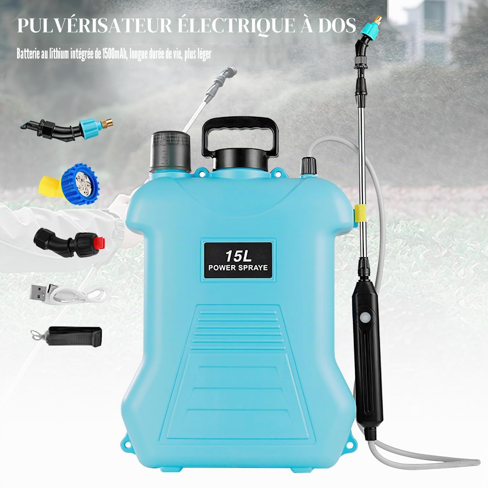 PulvéRisateur éLectrique, 15l Pulverisateur A Dos, Pulverisateur Lance Telescopique, Trois TêTes De PulvéRisation Pro pour L'Arrosage des Fleurs, La DéSinfection, PulvéRisation De Pesticides (Vert)