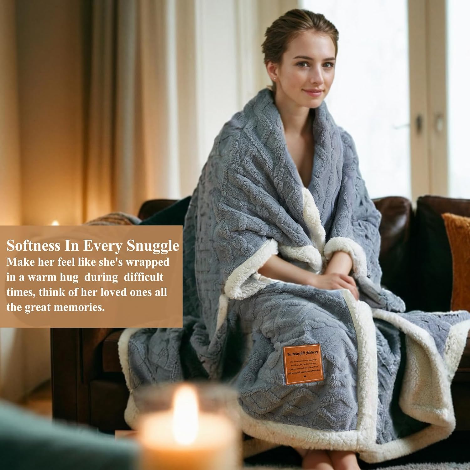 in Heartfelt Memory Blue Memorial Sympathy Blanket, Super Soft Throw for Grief, Unique Bereavement Gift for Loss of Loved One Mom Dad, Condolences Remembrance Gift Funeral (50”x60”) - Image 4