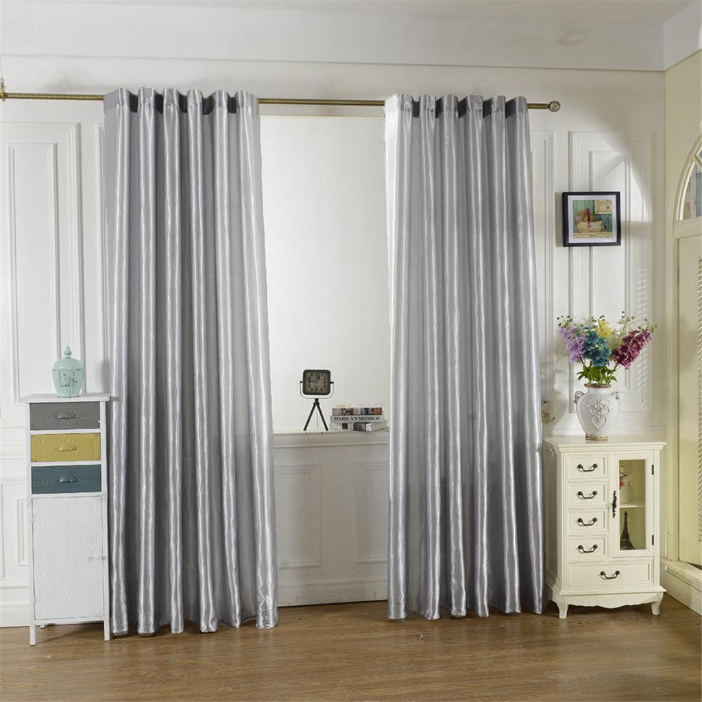 CALANDIS™ Rod Pocket Satin Window Curtains Blackout Shade Curtains 150x250cm Grey | Window Treatments & Hardware-image-2