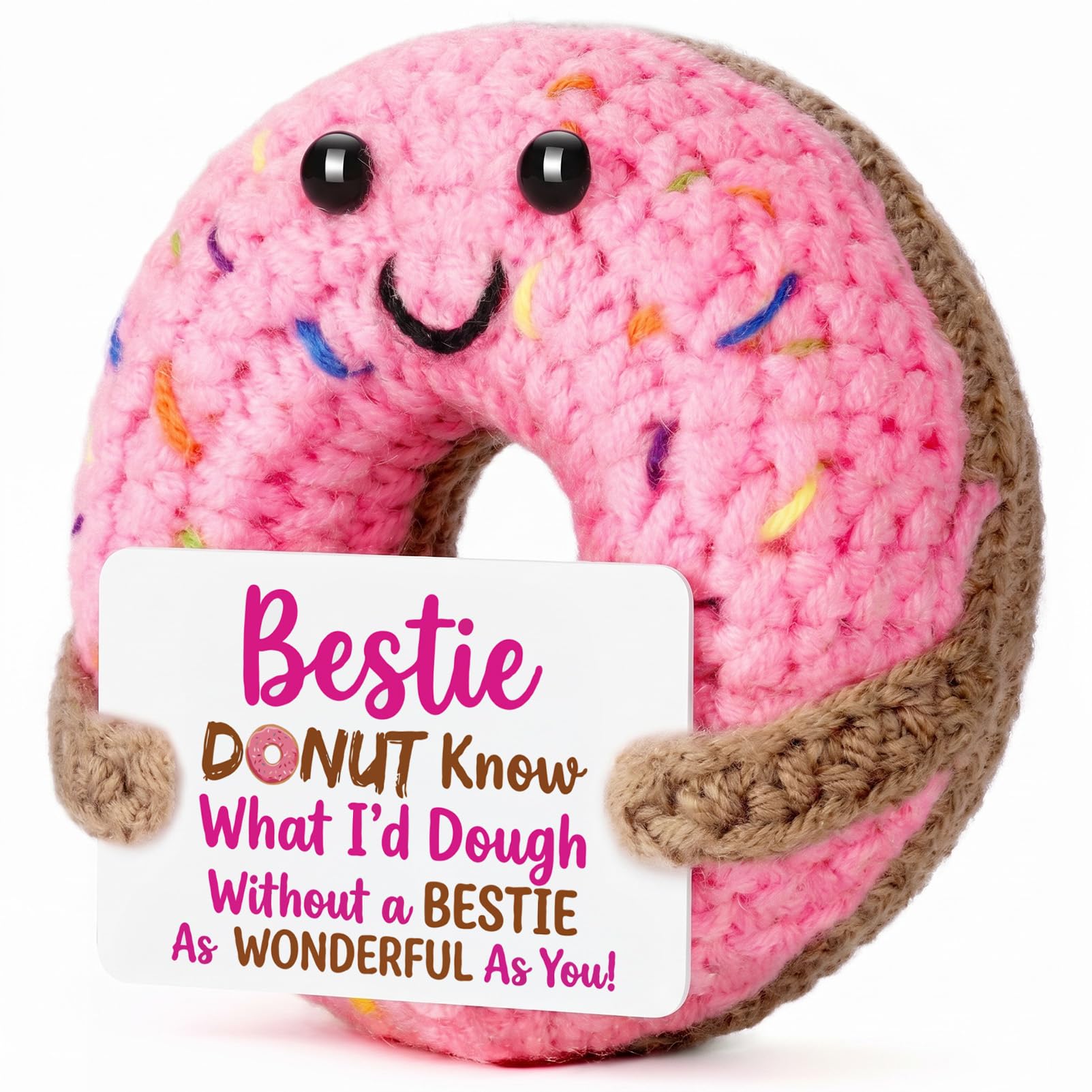 szoszo Handmade Crochet Donut Gift for Best Friend, Cute Graduation Gifts for Girls, Bestie Birthday Gift for Women, Long Distance Friendship Gift​ and Desk Decor(Pink)