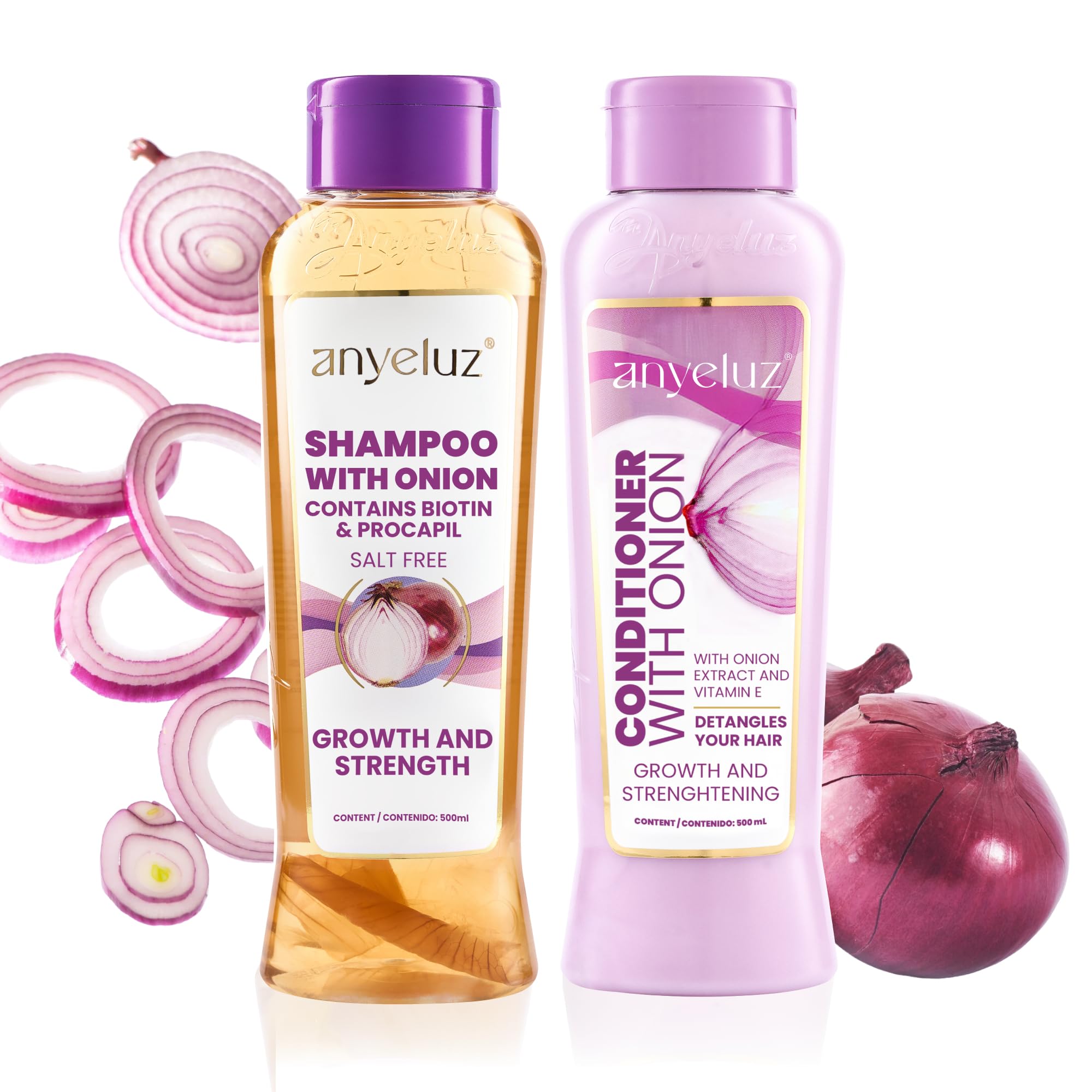 Anyeluz Onion Shampoo and Conditioner Set – Enriched with Onion Extract and Biotin, Cleanses and Reduces Oiliness, Strengthens and Revitalizes, Suitable for All Hair Types