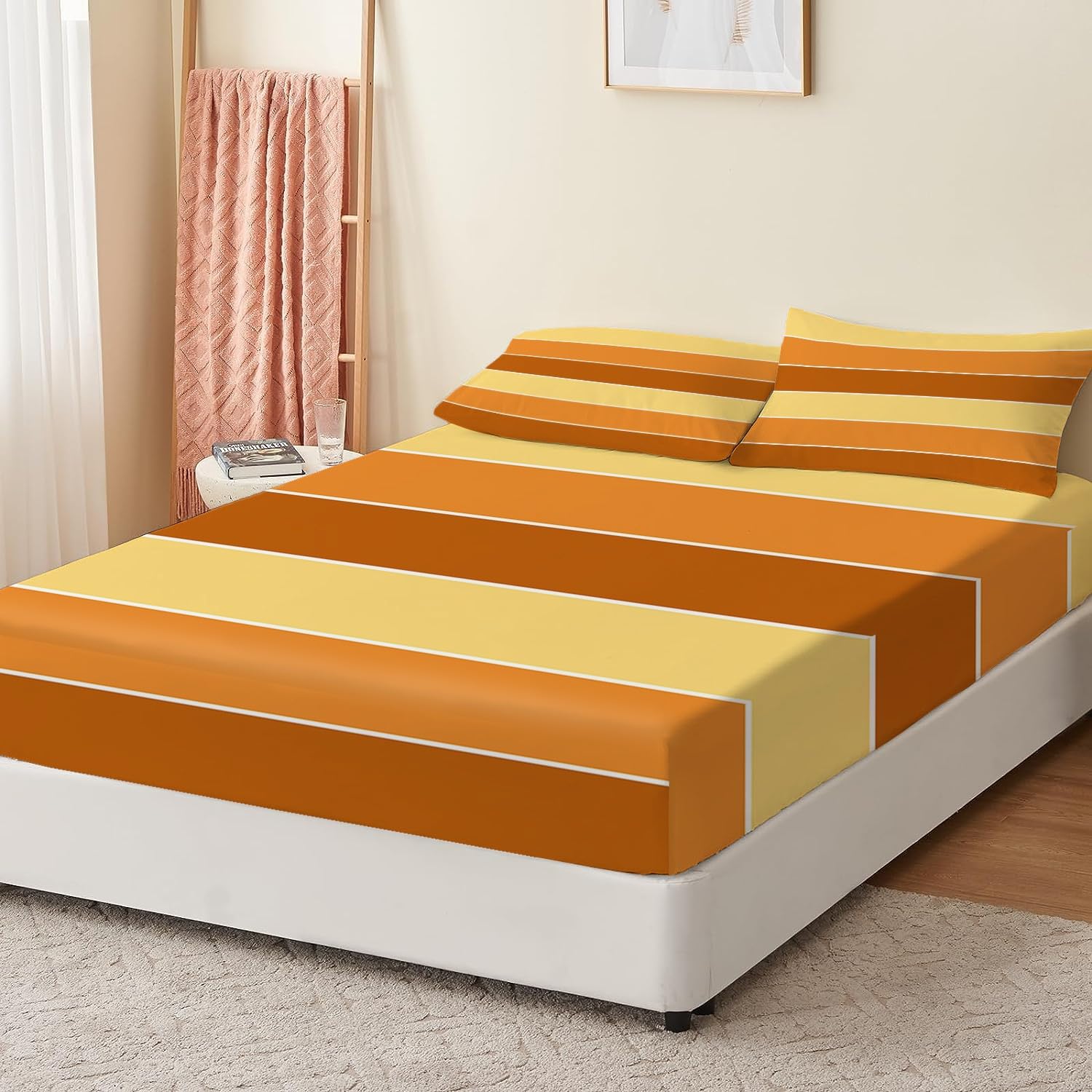 Kinder Spannbettlaken 160x200cm Streifen Mikrofaser Spannbetttuch bis 30cm Matratzenhöhe Weiche Matratzenauflage, Hypoallergen Fade & Wrinkle Resistant