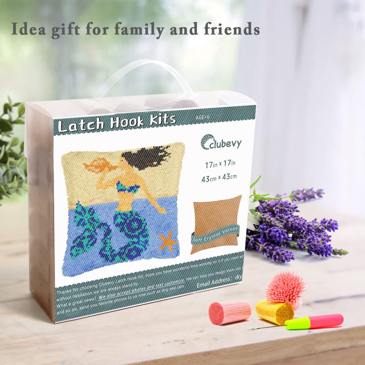 clubevy DIY Latch Hook Kits Pillow Case Embroidery Carpet Set Needlework Pillow Cover Sofa Cushion Cover Craft Kits 17x17 inch (Mermaid)