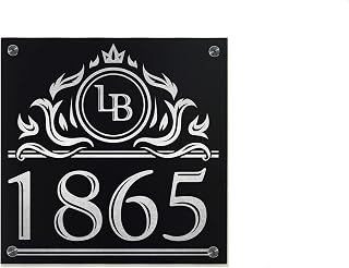 Modern House Sign Square with Black Aluminum (ACP) and Silver Fiber Laser Engraved Designs/Fonts- Home Address - Plaque - Initials