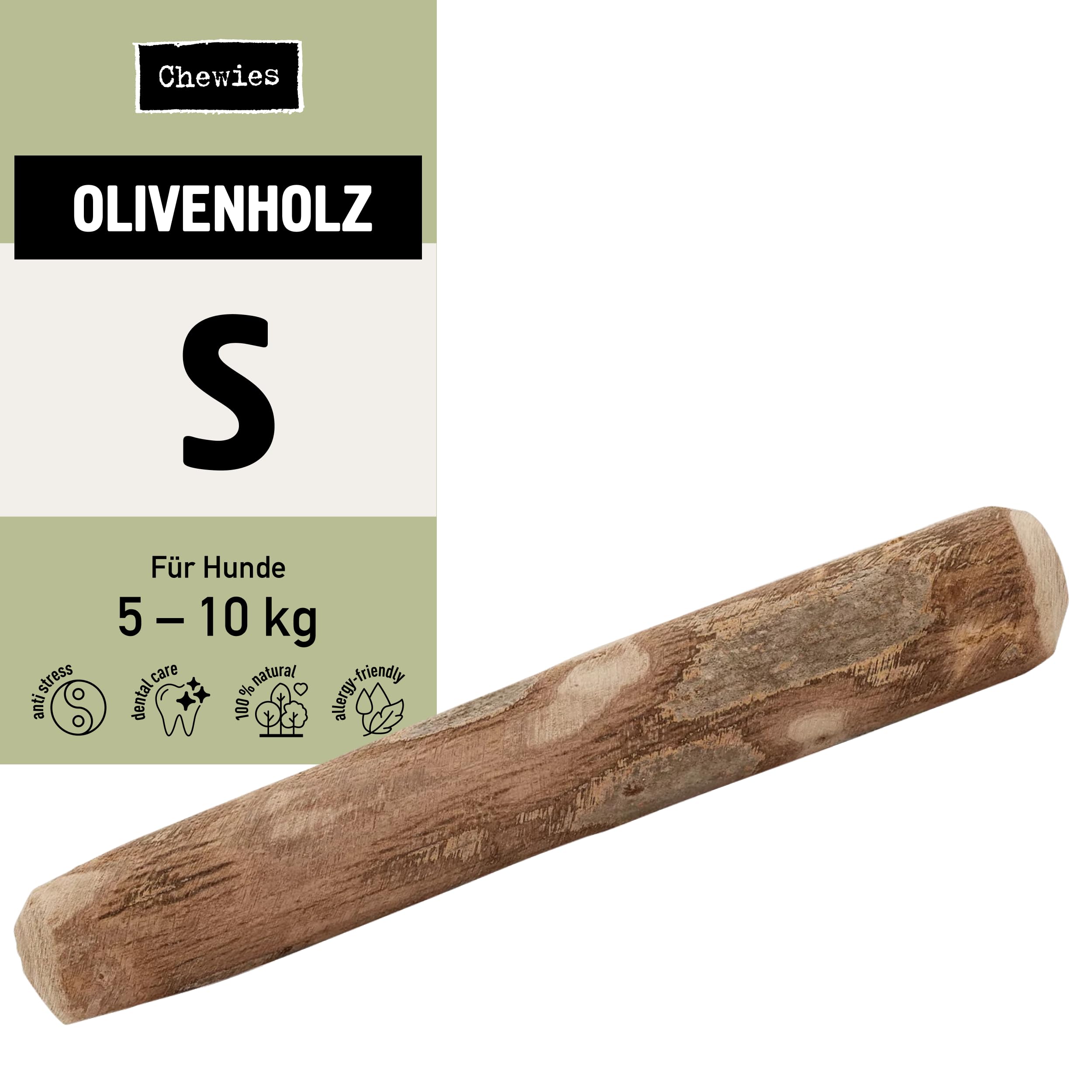 Chewies Braun Kau-Knochen Hunde-Spielzeug Aus Olivenholz, 100% Natürliches Hundezubehör, Kauspielzeug Hund Bis 10Kg Größe S