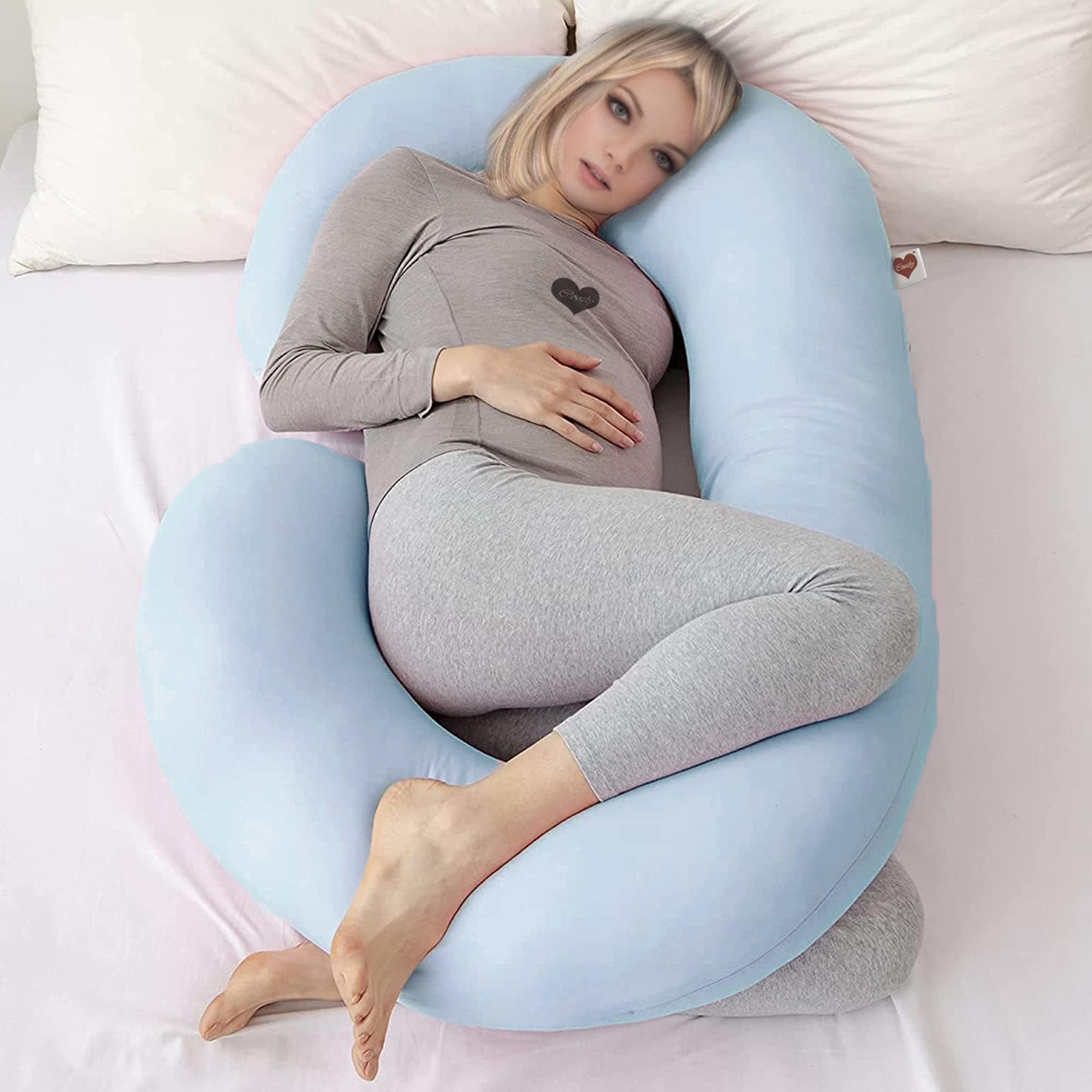 C Shaped Pregnancy Pillow | Maternity Pillow|100% Cotton Removable Covers | Premium PregnoCare Fibres | Pregnancy Sleeping Pillow (Sky Blue)