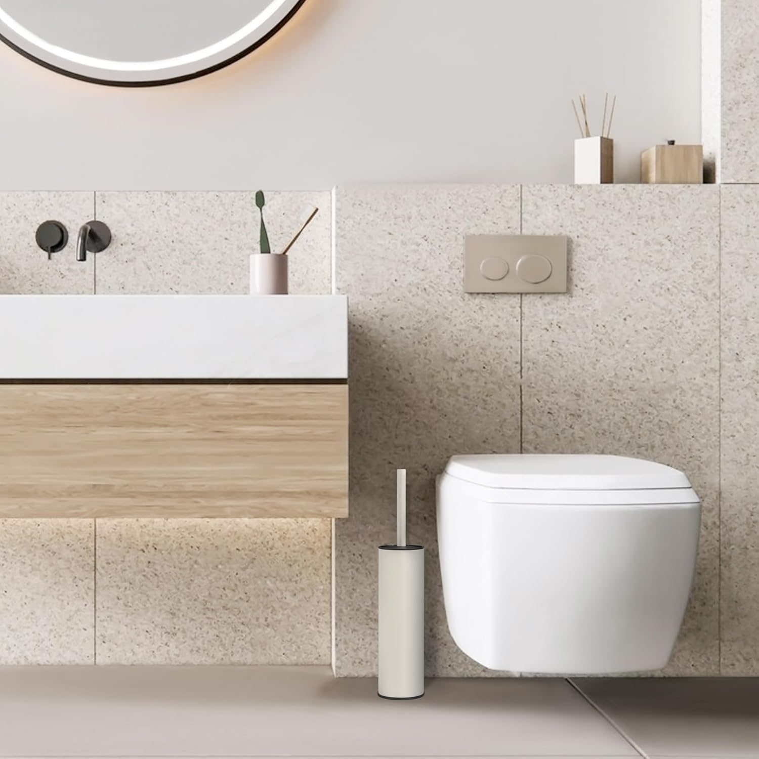 BGL White Toilet Brush and Holder,Stainless Steel Toilet Brushes for Bathroom with Holder